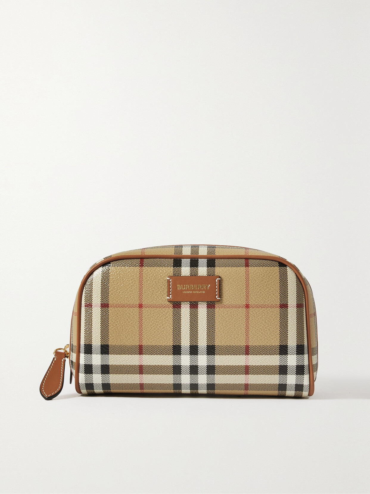 Burberry - Leather-trimmed Checked Faux Leather Cosmetics Case - Neutrals