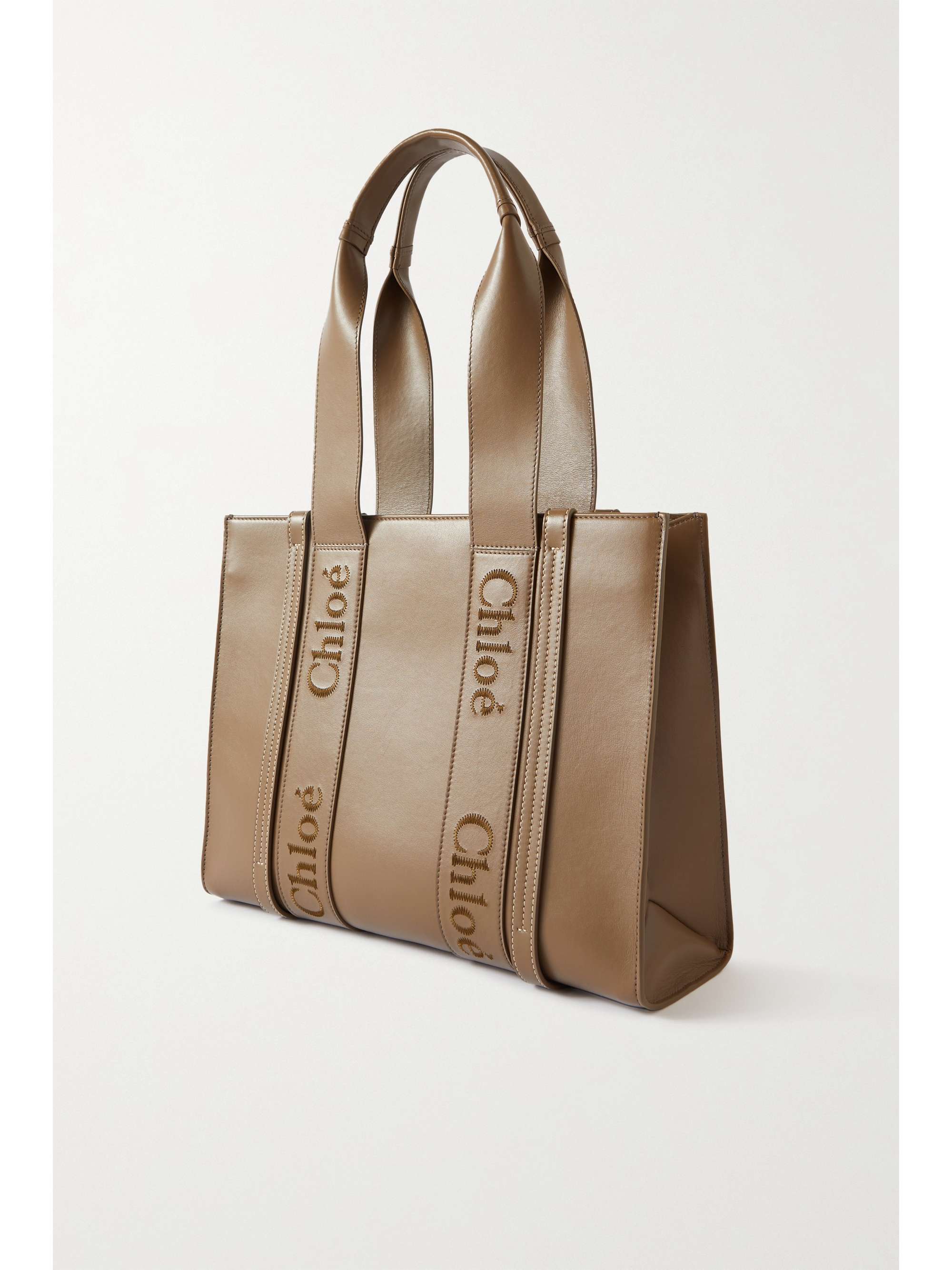 CHLOÉ + NET SUSTAIN Woody medium embroidered leather tote