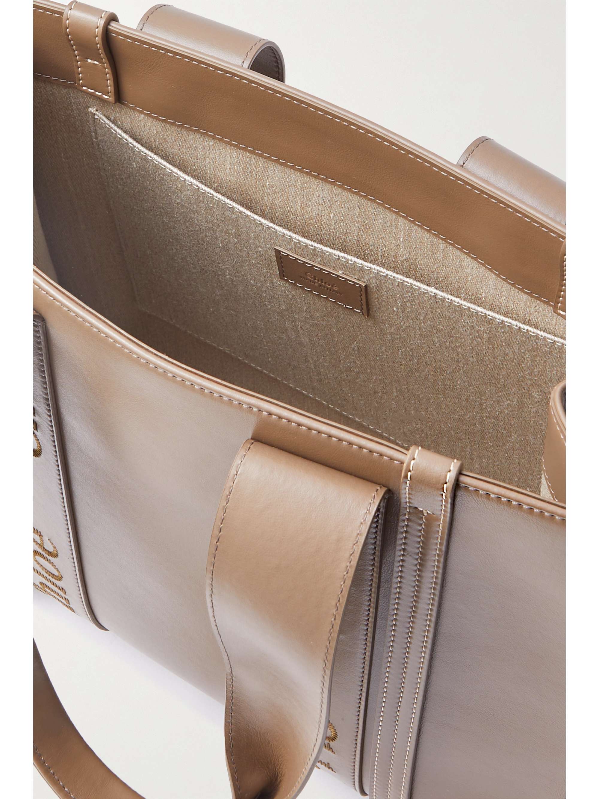 CHLOÉ + NET SUSTAIN Woody medium embroidered leather tote