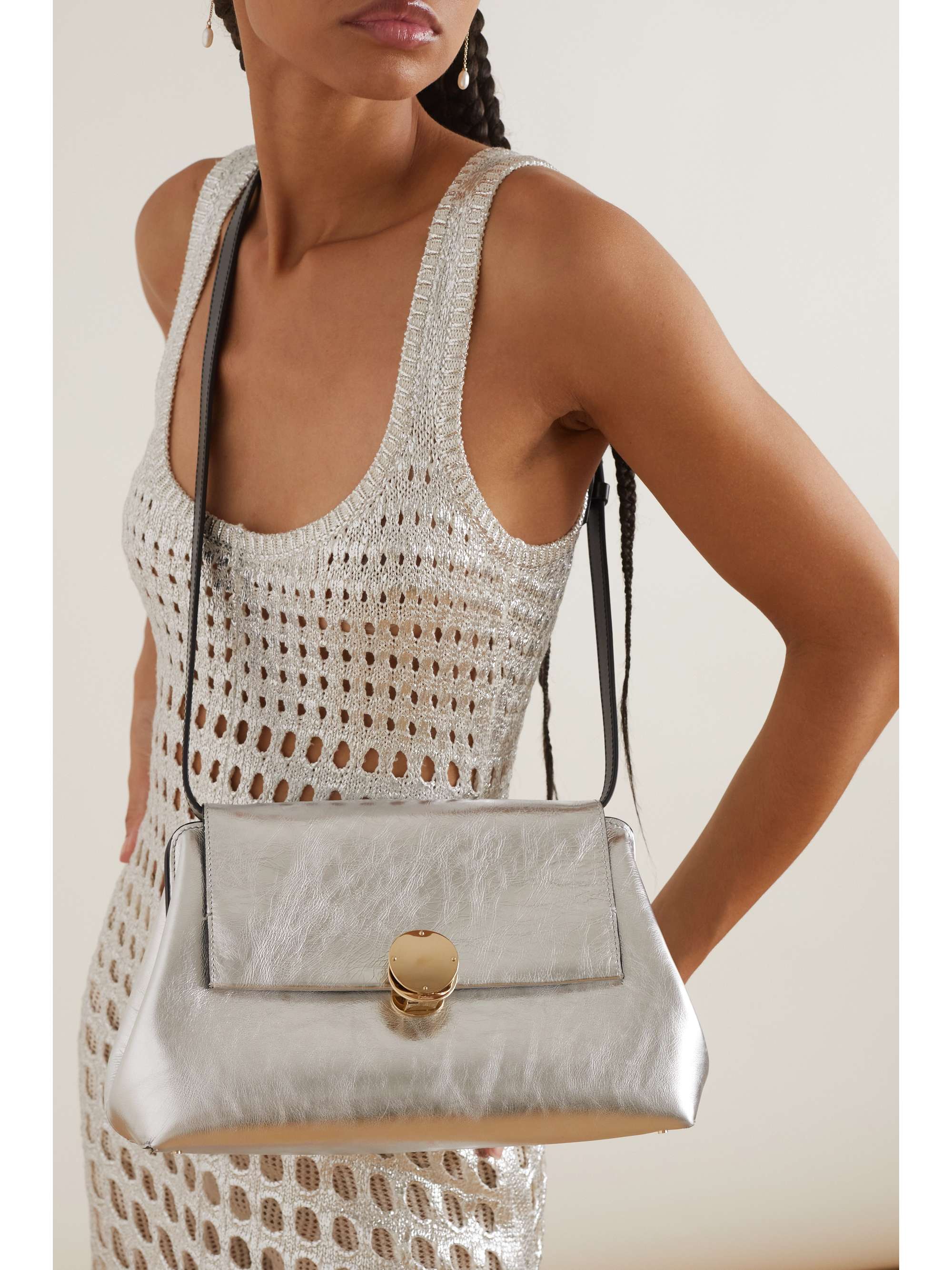 CHLOÉ + NET SUSTAIN Penelope metallic crinkled-leather clutch