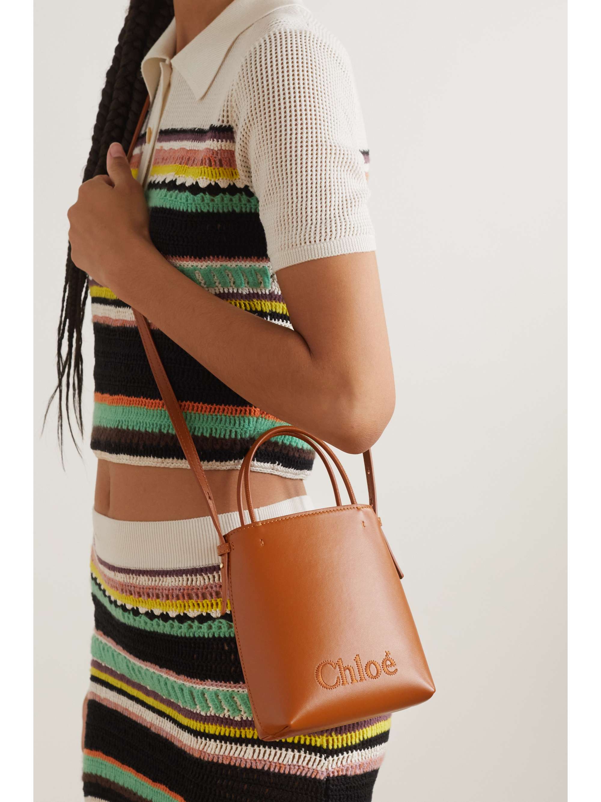 CHLOÉ + NET SUSTAIN Sense mini embroidered leather tote