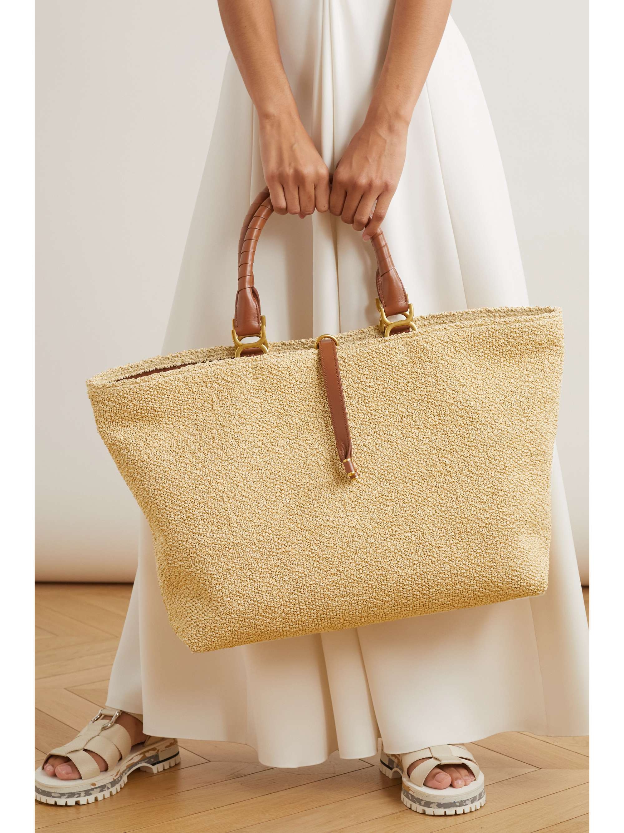 CHLOÉ Marcie レザートリム ブークレ トートバッグ タッセル付き
