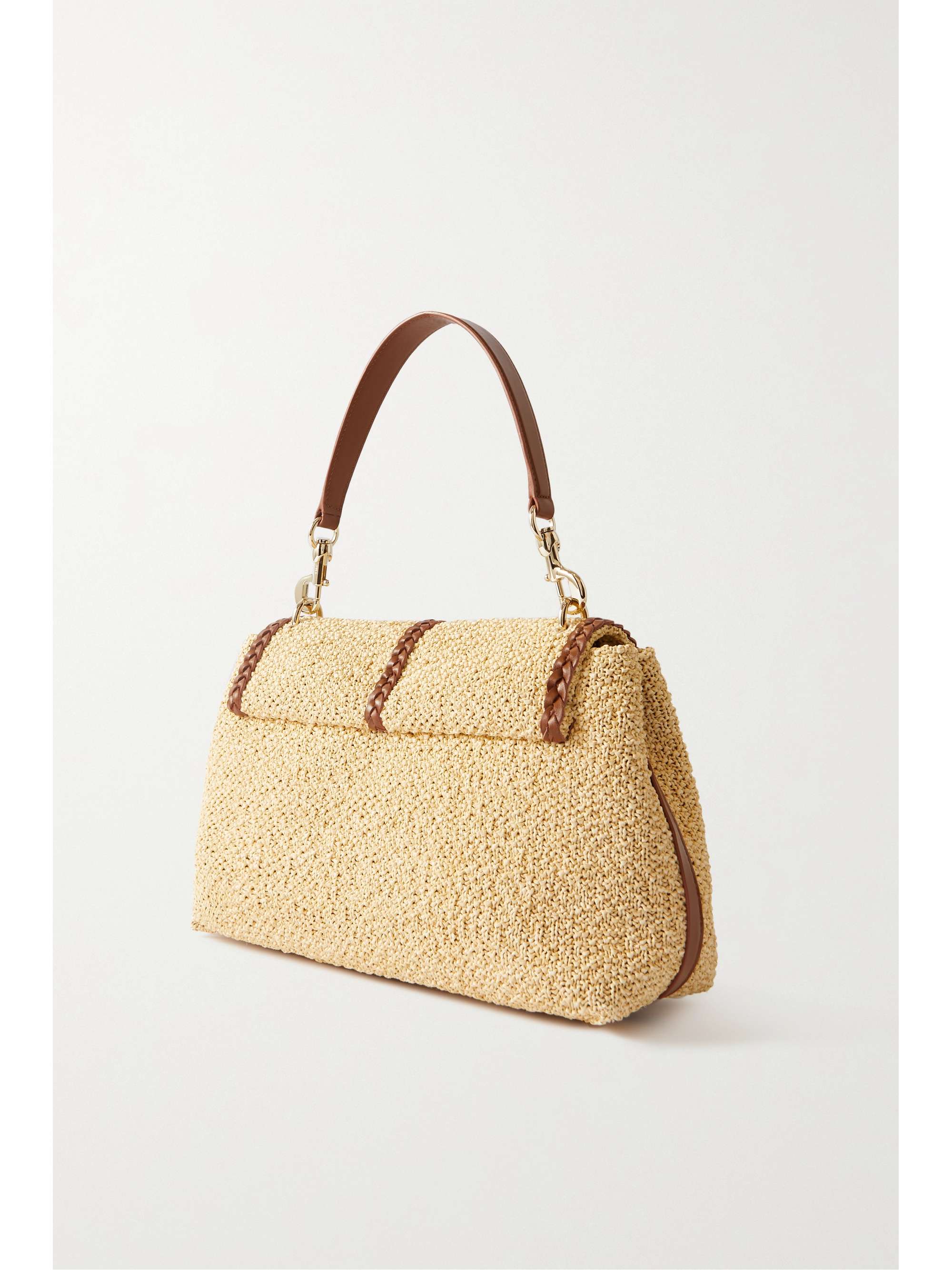 CHLOÉ 編み込みラフィア ミディアム トートバッグ レザートリム