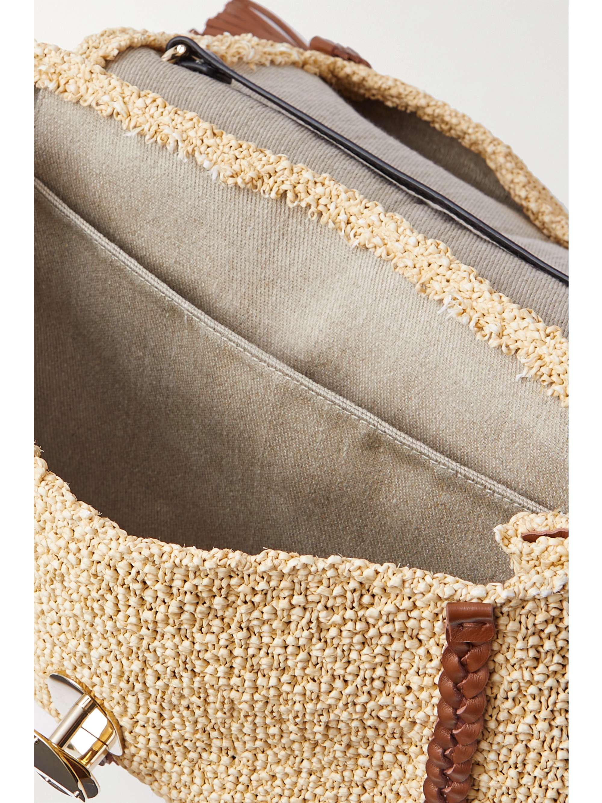 CHLOÉ 編み込みラフィア ミディアム トートバッグ レザートリム