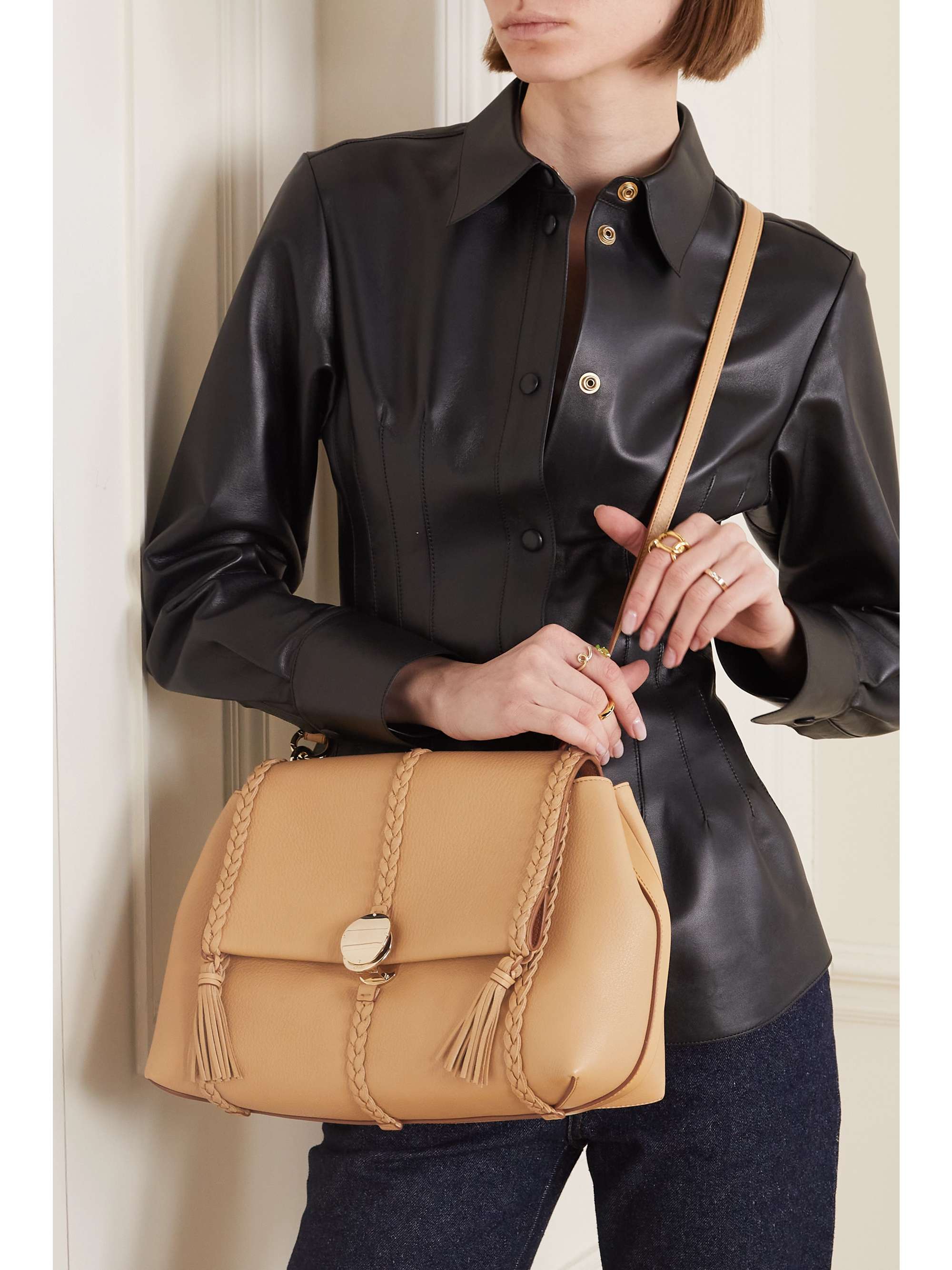 Beige Penelope braided texturedleather shoulder bag CHLOÉ NETAPORTER