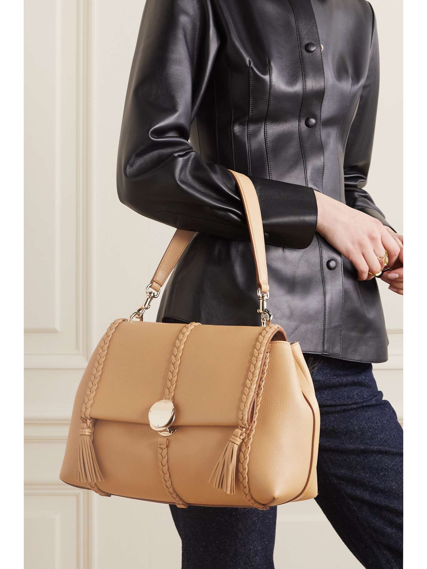 CHLOÉ + NET SUSTAIN Penelope braided texturedleather shoulder bag