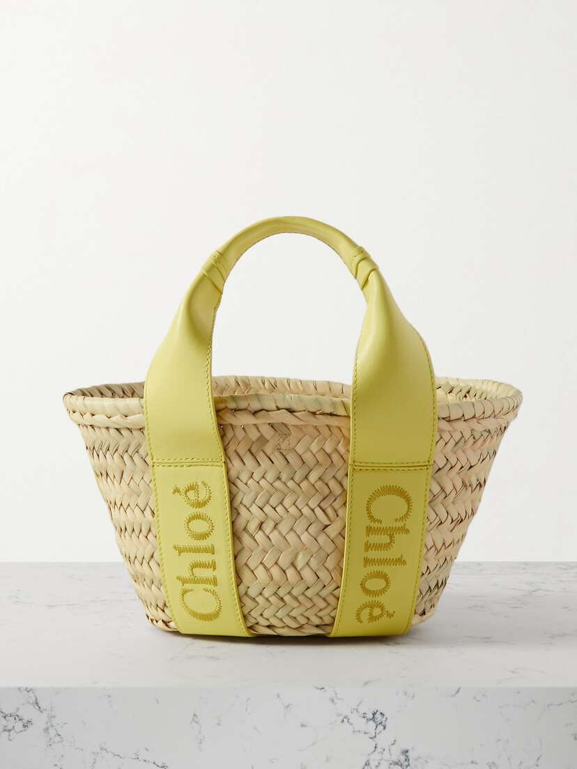 Chloé + Net Sustain Sense Small Leather-trimmed Raffia Tote