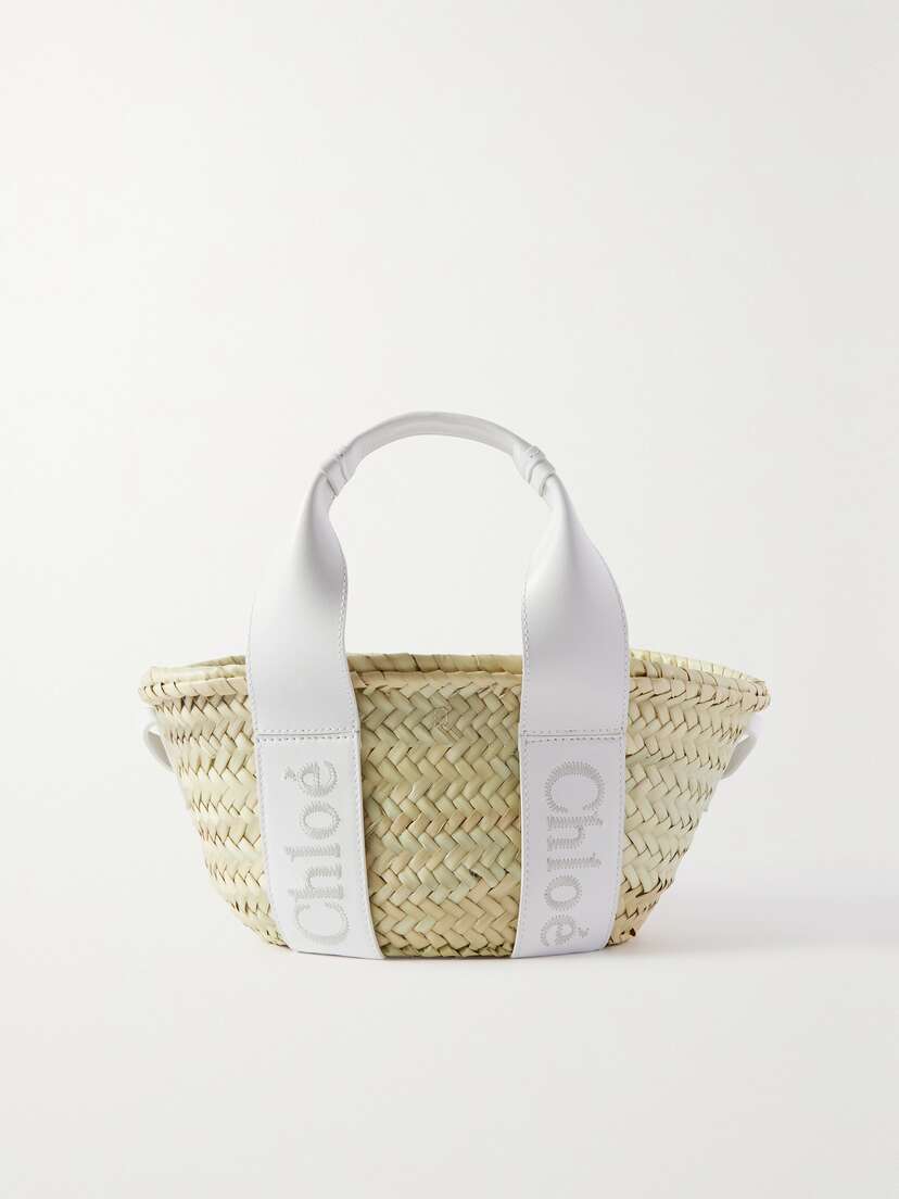 Chloé + Net Sustain  Sense Small Leather-trimmed Raffia Tote
