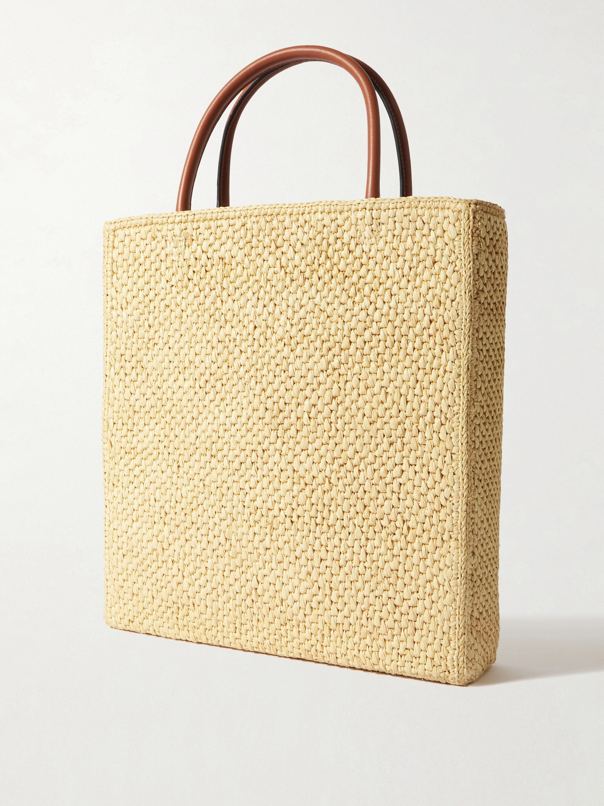 Shop Loewe Leather-trimmed Embroidered Raffia Tote In Neutrals