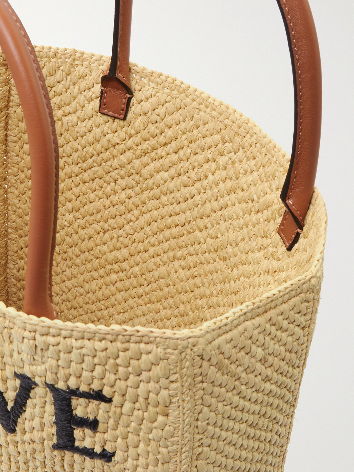 Shop Loewe Leather-trimmed Embroidered Raffia Tote In Neutrals