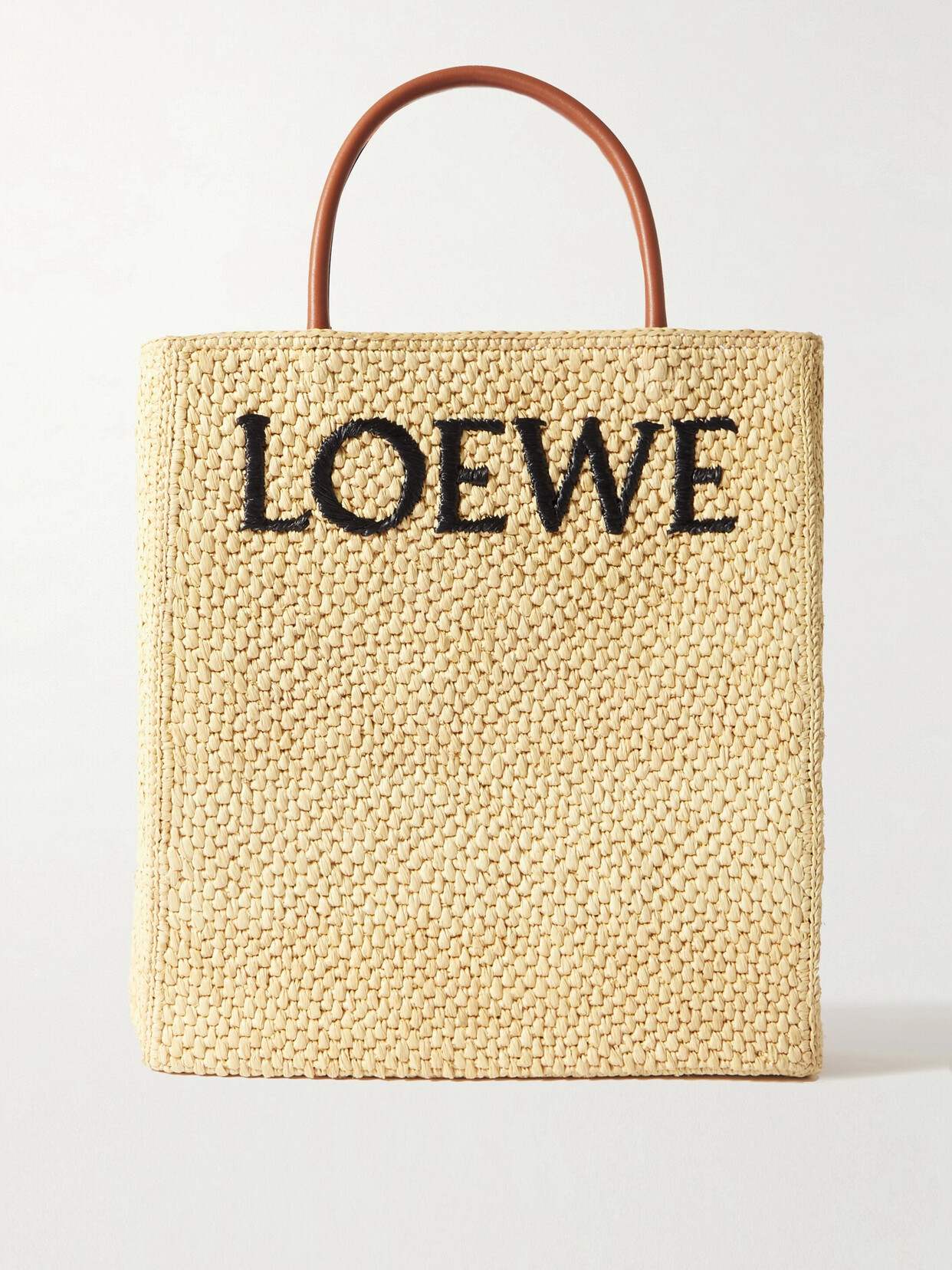 Loewe Leather-trimmed Raffia Tote Bag In Natural/black