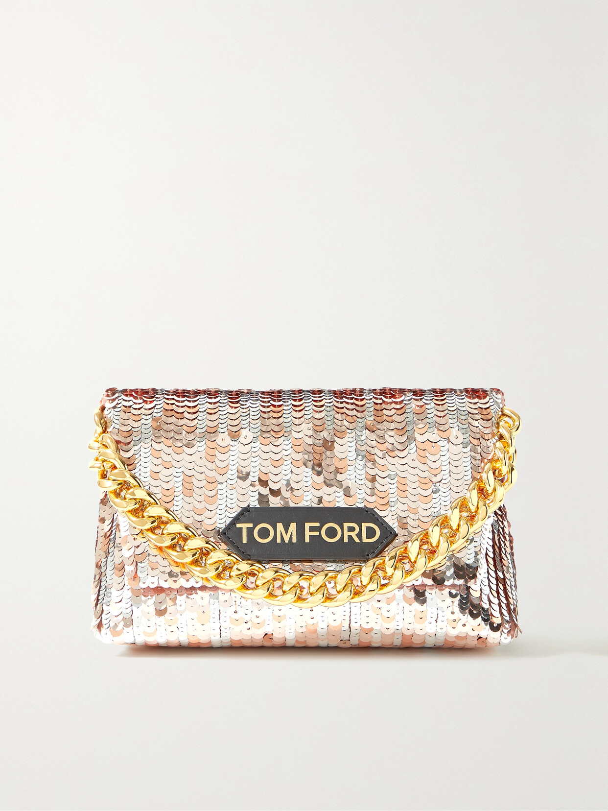 TOM FORD - Mini Leather-trimmed Sequined Satin Clutch - Metallic