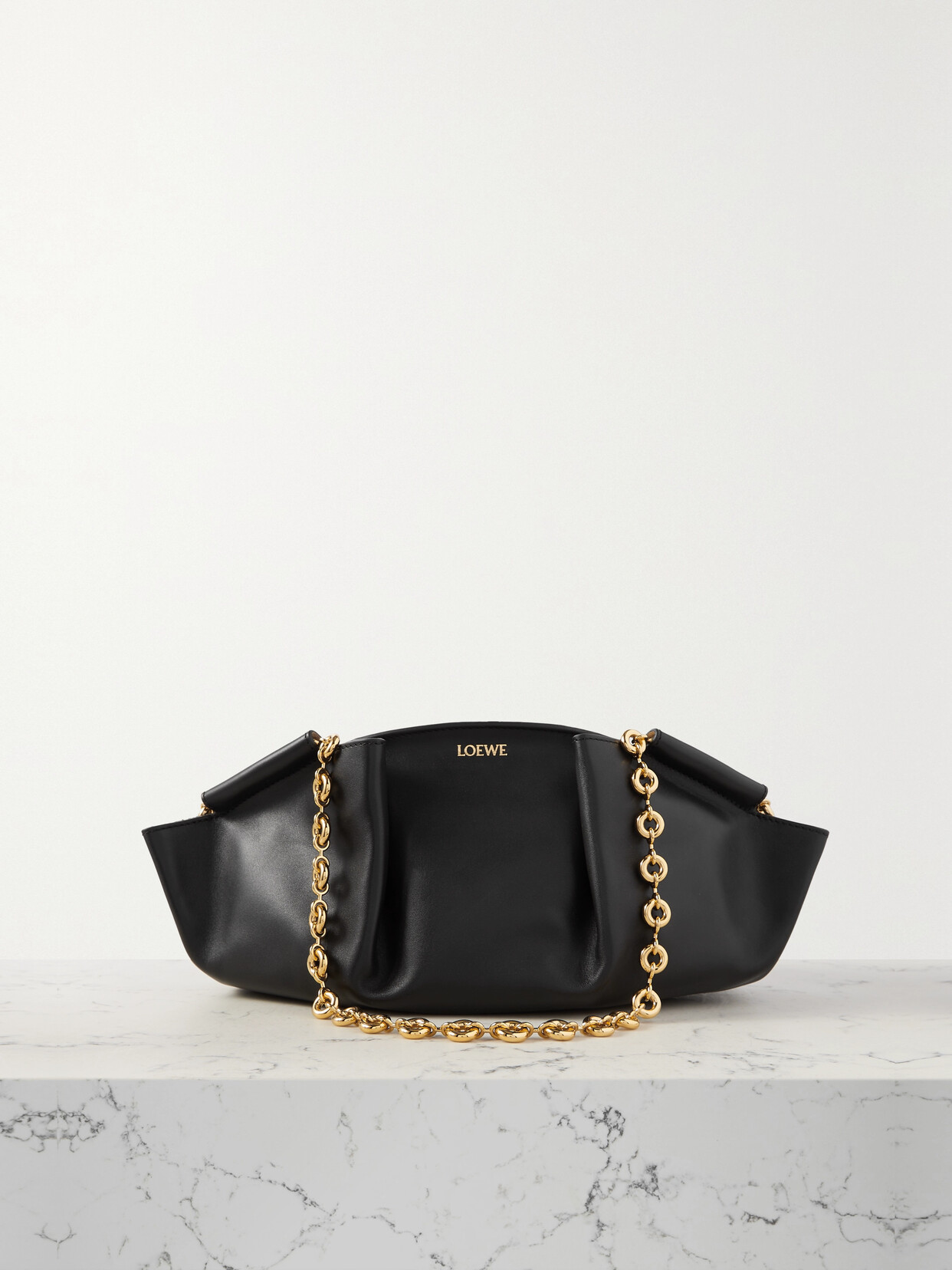 Loewe - Paseo Small Pleated Leather Shoulder Bag - Black