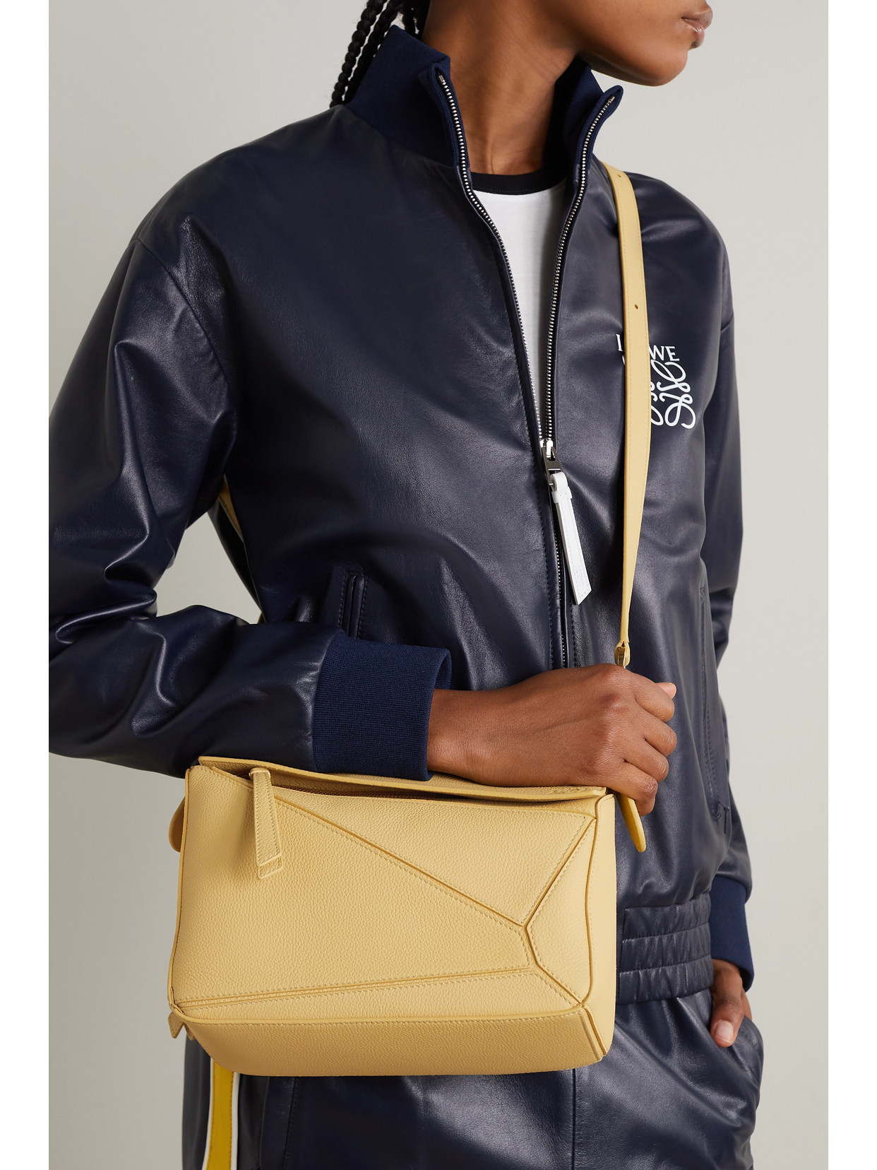 Loewe Puzzle Small Textured-leather Shoulder Bag In Dark Butter