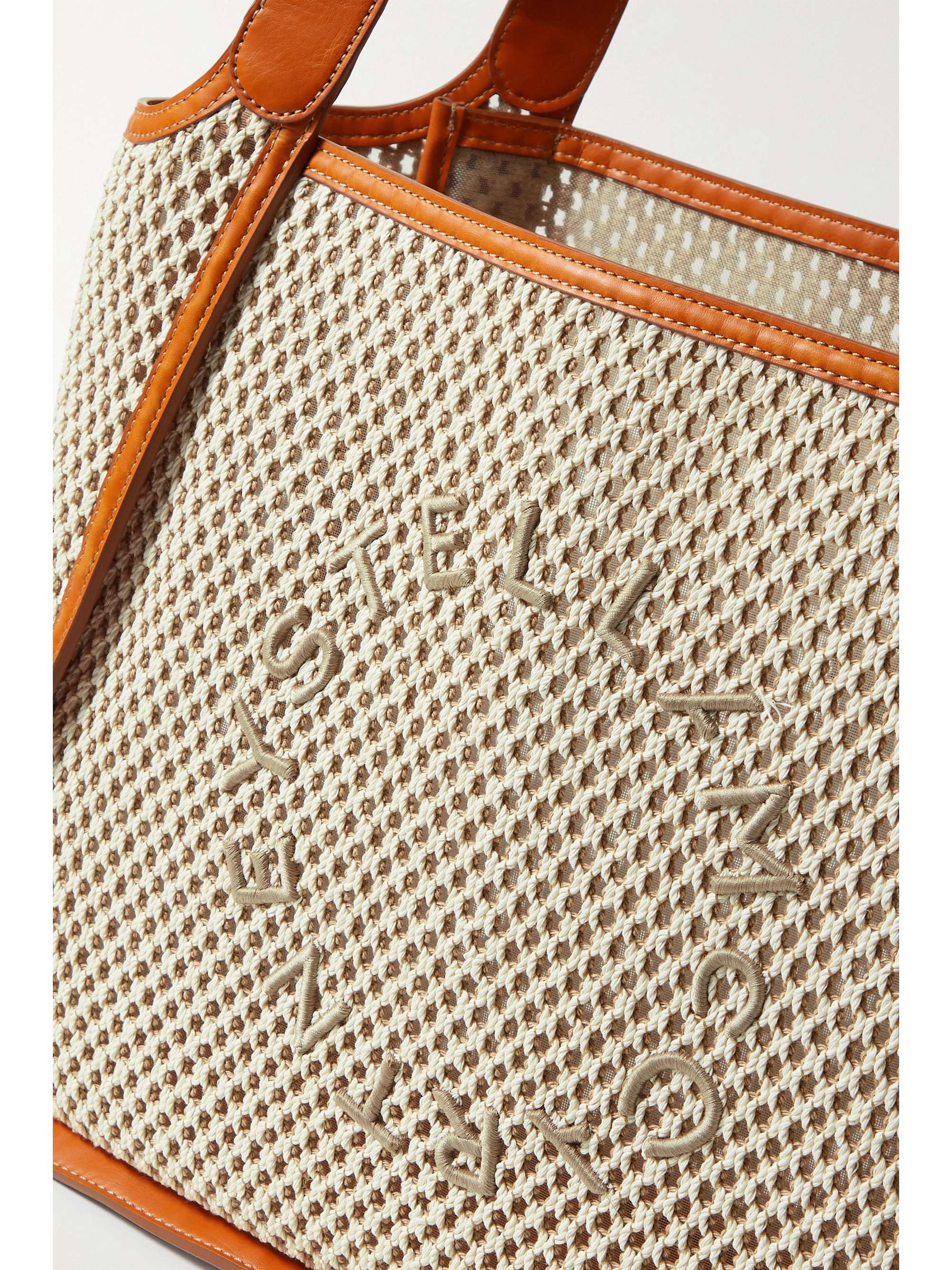 STELLA MCCARTNEY + NET SUSTAIN Vegetarian leather-trimmed embroidered rope and mesh tote