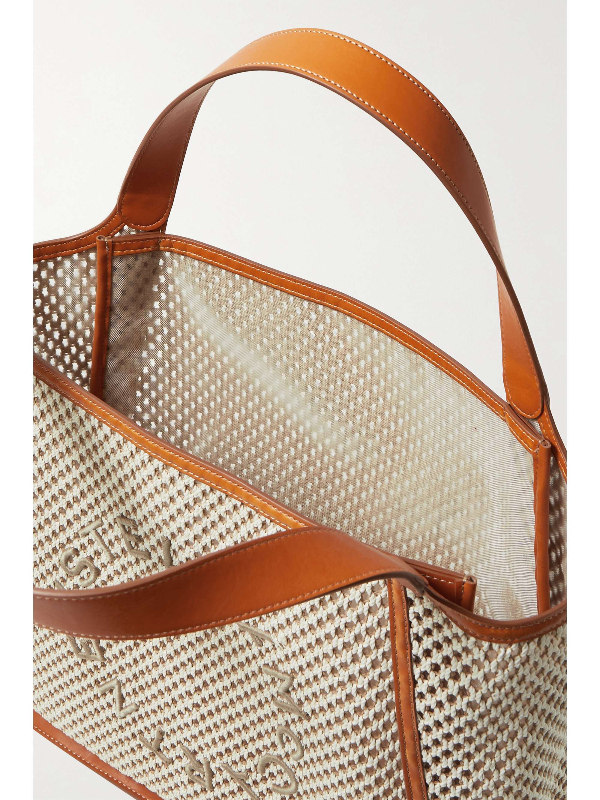 STELLA MCCARTNEY + NET SUSTAIN Vegetarian leather-trimmed embroidered rope and mesh tote
