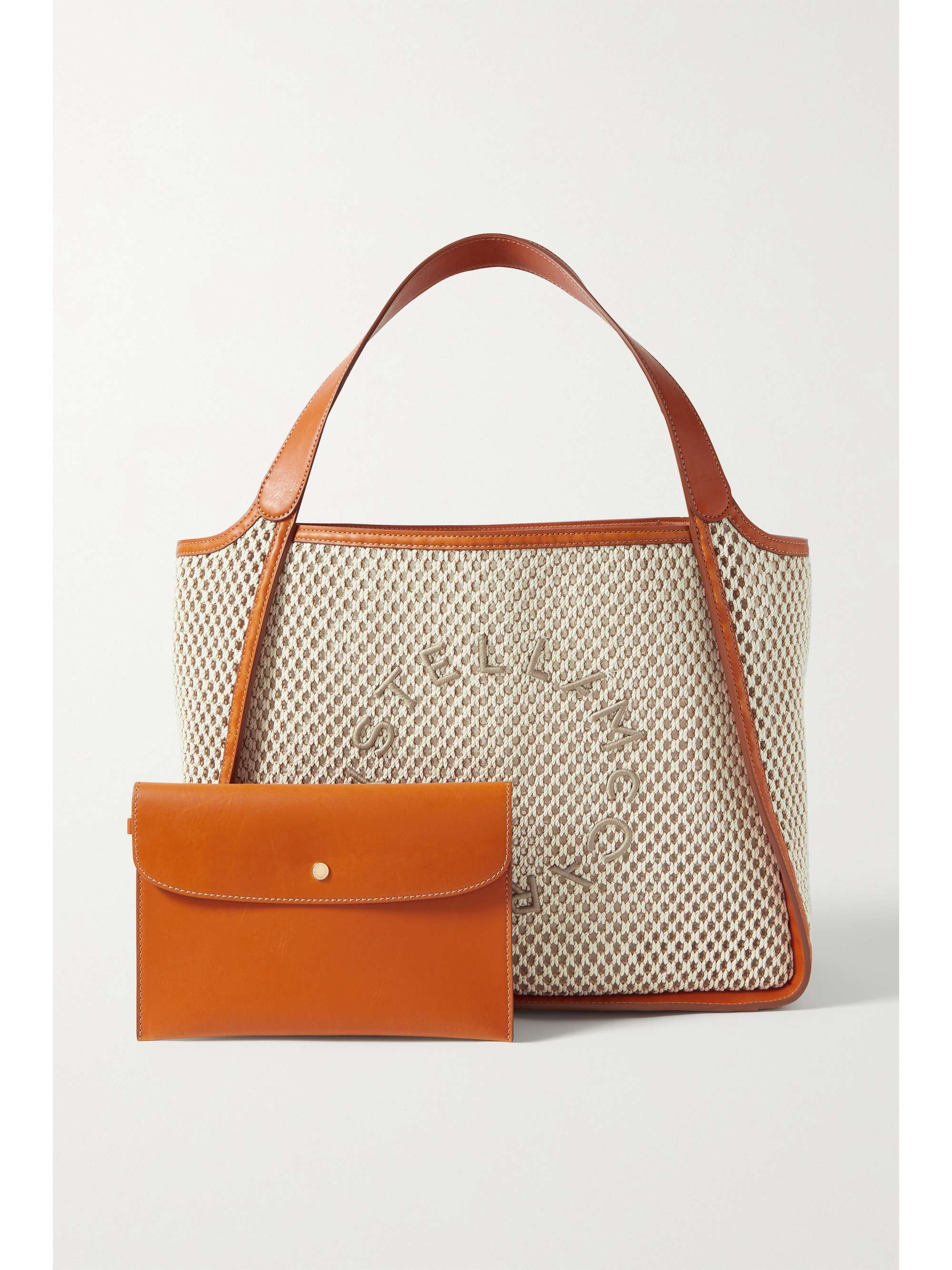 STELLA MCCARTNEY + NET SUSTAIN Vegetarian leather-trimmed embroidered rope and mesh tote