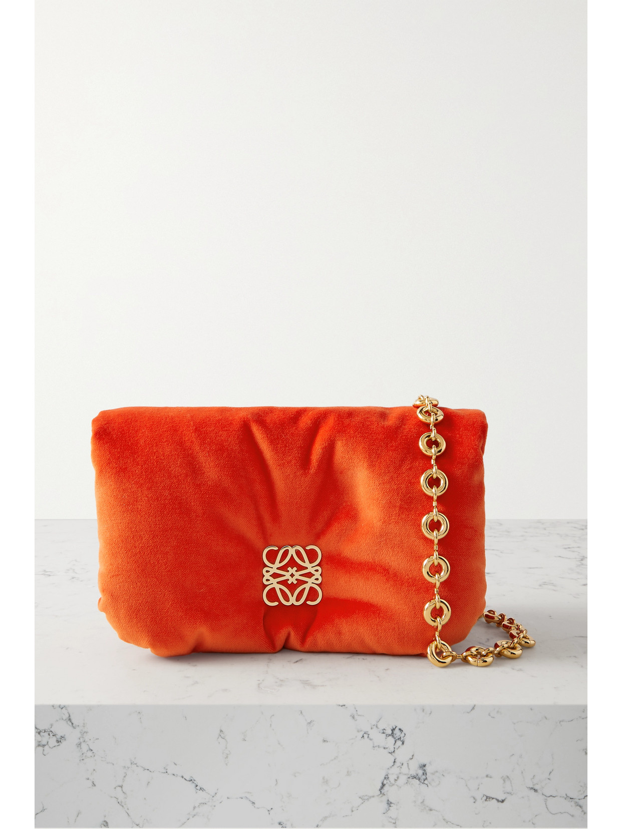 Loewe - Puffer Goya Padded Velvet Down Shoulder Bag - Red