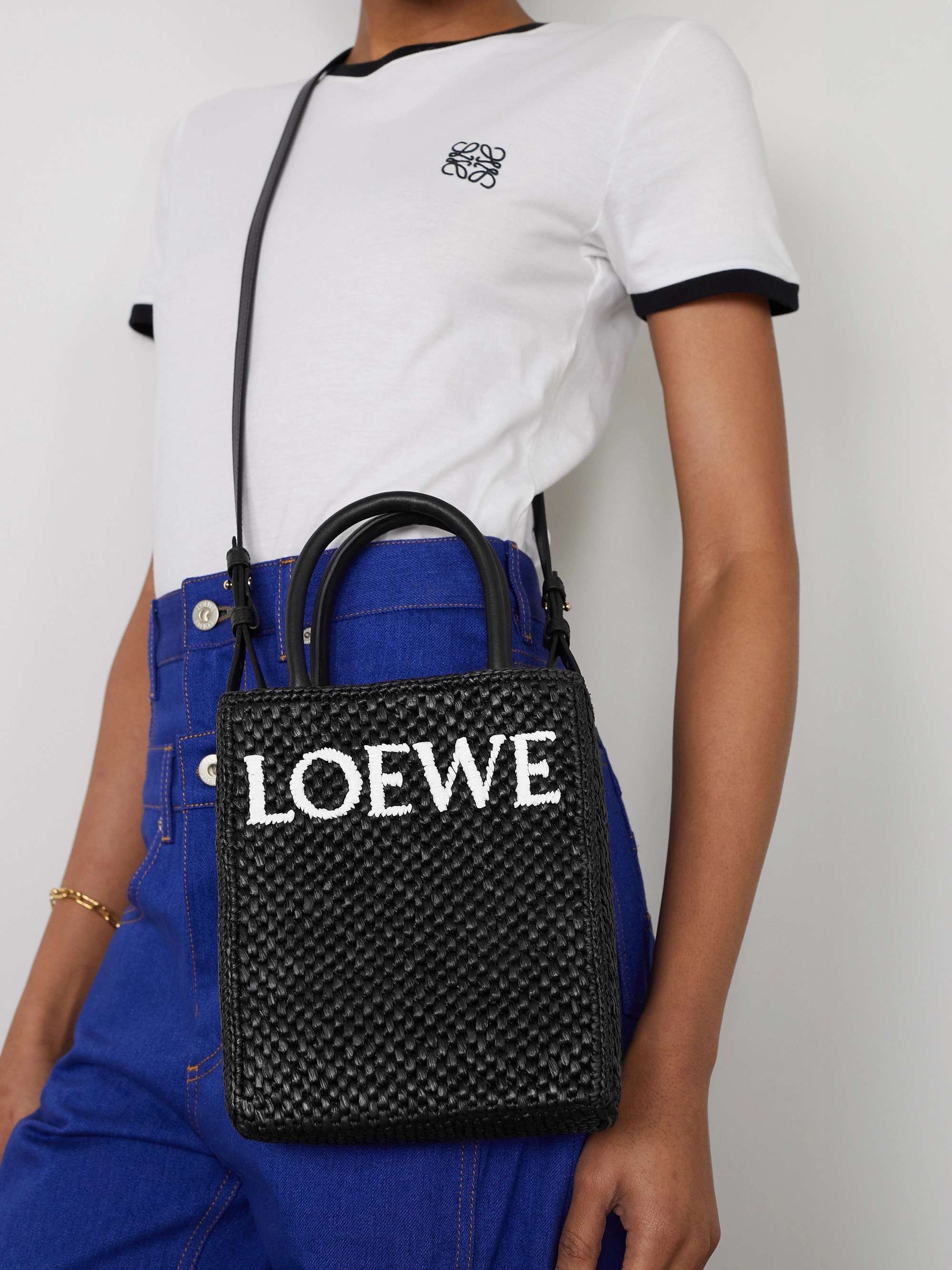 LOEWE Standard A4 leather-trimmed embroidered raffia tote