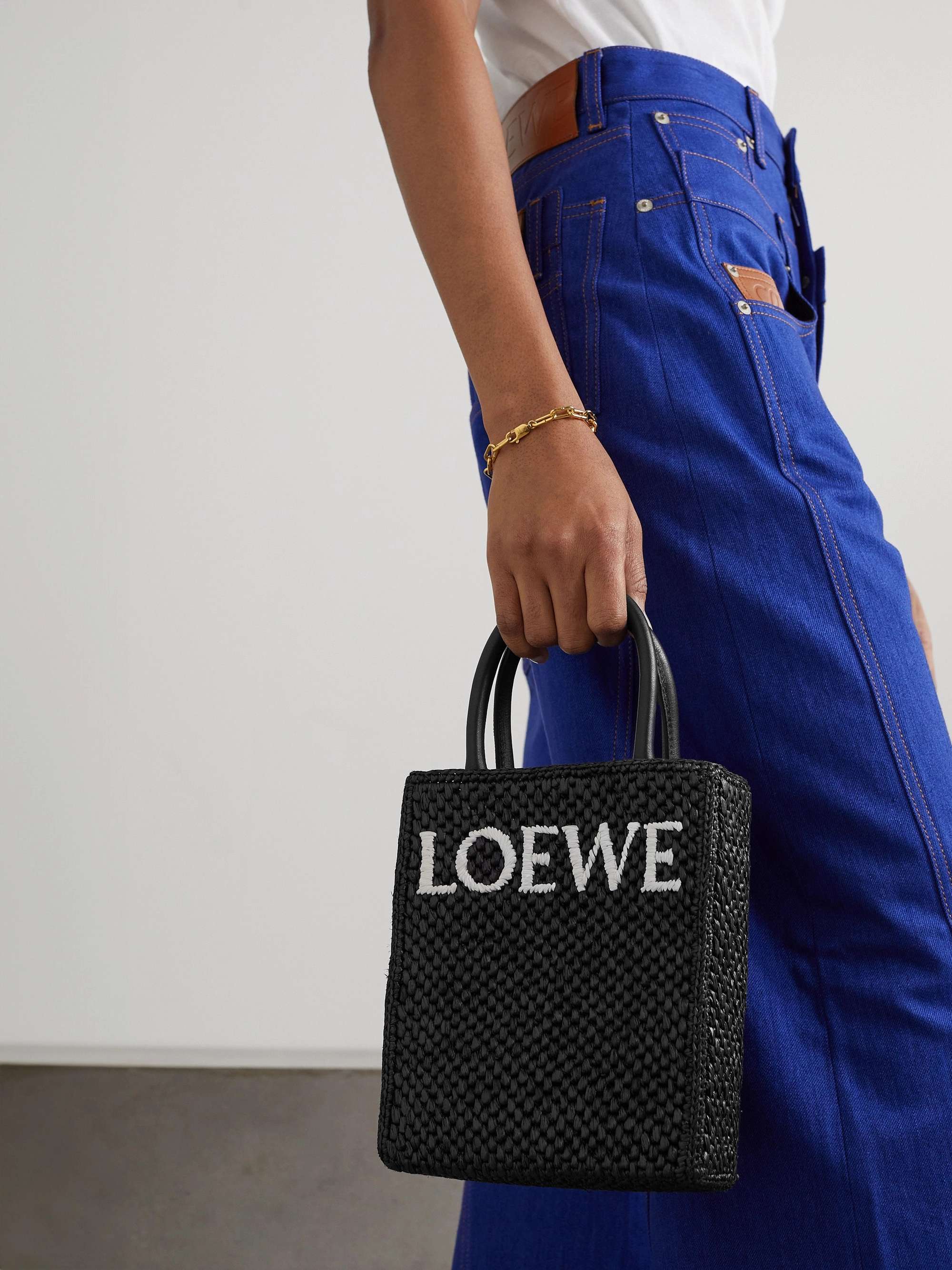 LOEWE Leather-trimmed raffia tote