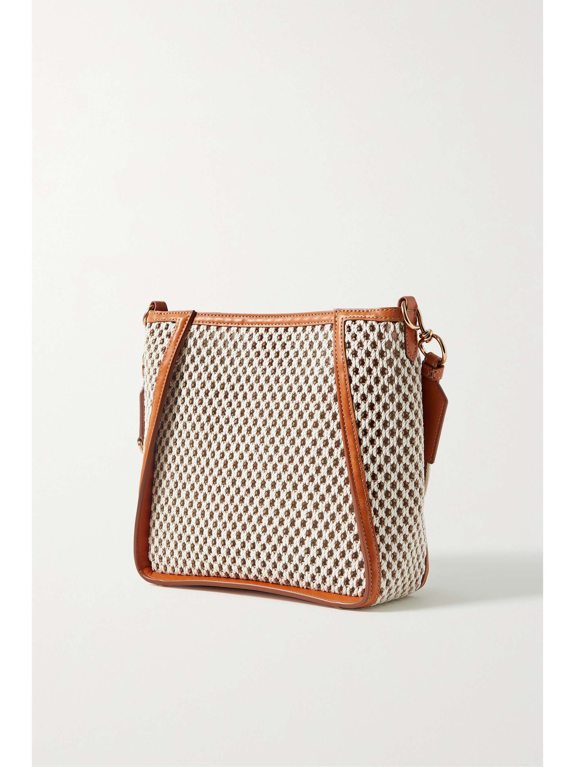 STELLA MCCARTNEY Vegetarian leather-trimmed embroidered rope shoulder bag