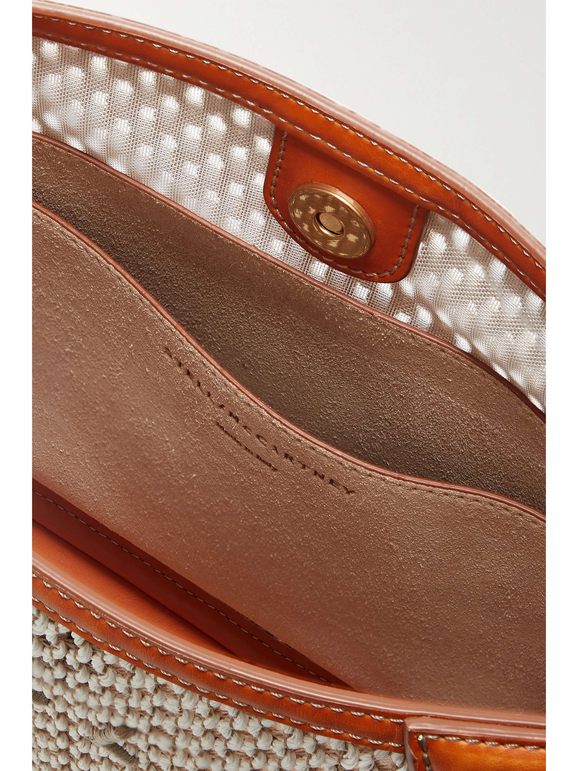STELLA MCCARTNEY Vegetarian leather-trimmed embroidered rope shoulder bag