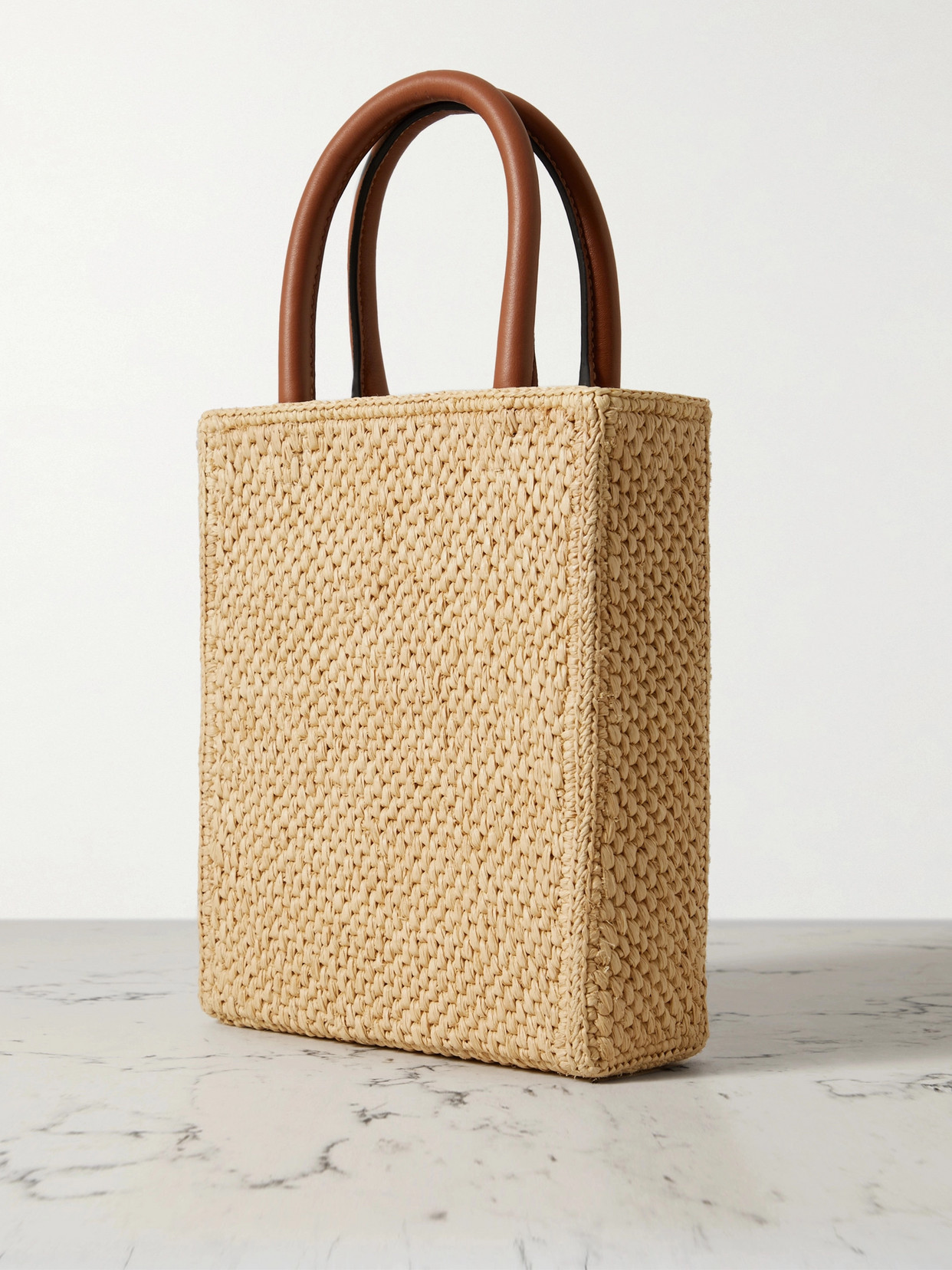 Loewe Leather-trimmed Raffia Tote In Neutrals