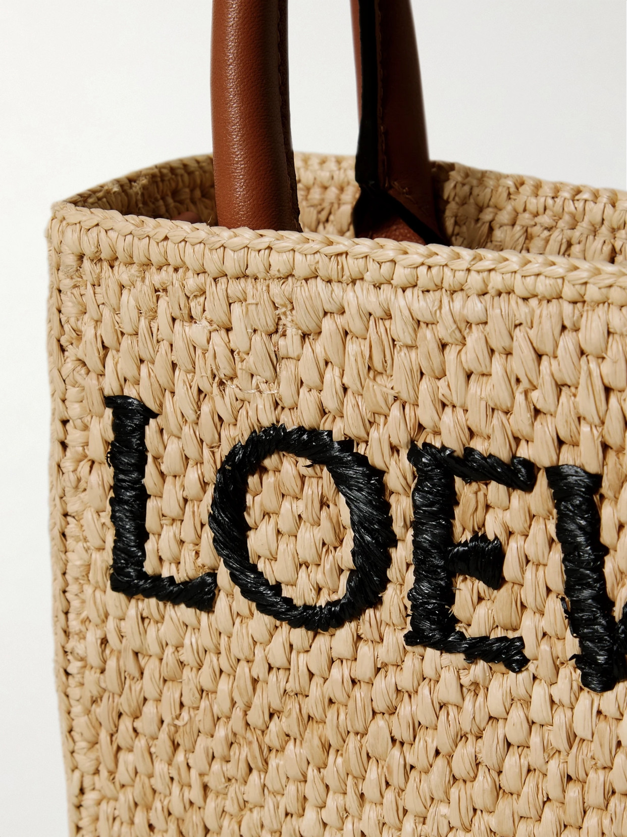 Loewe Leather-trimmed Raffia Tote In Neutrals