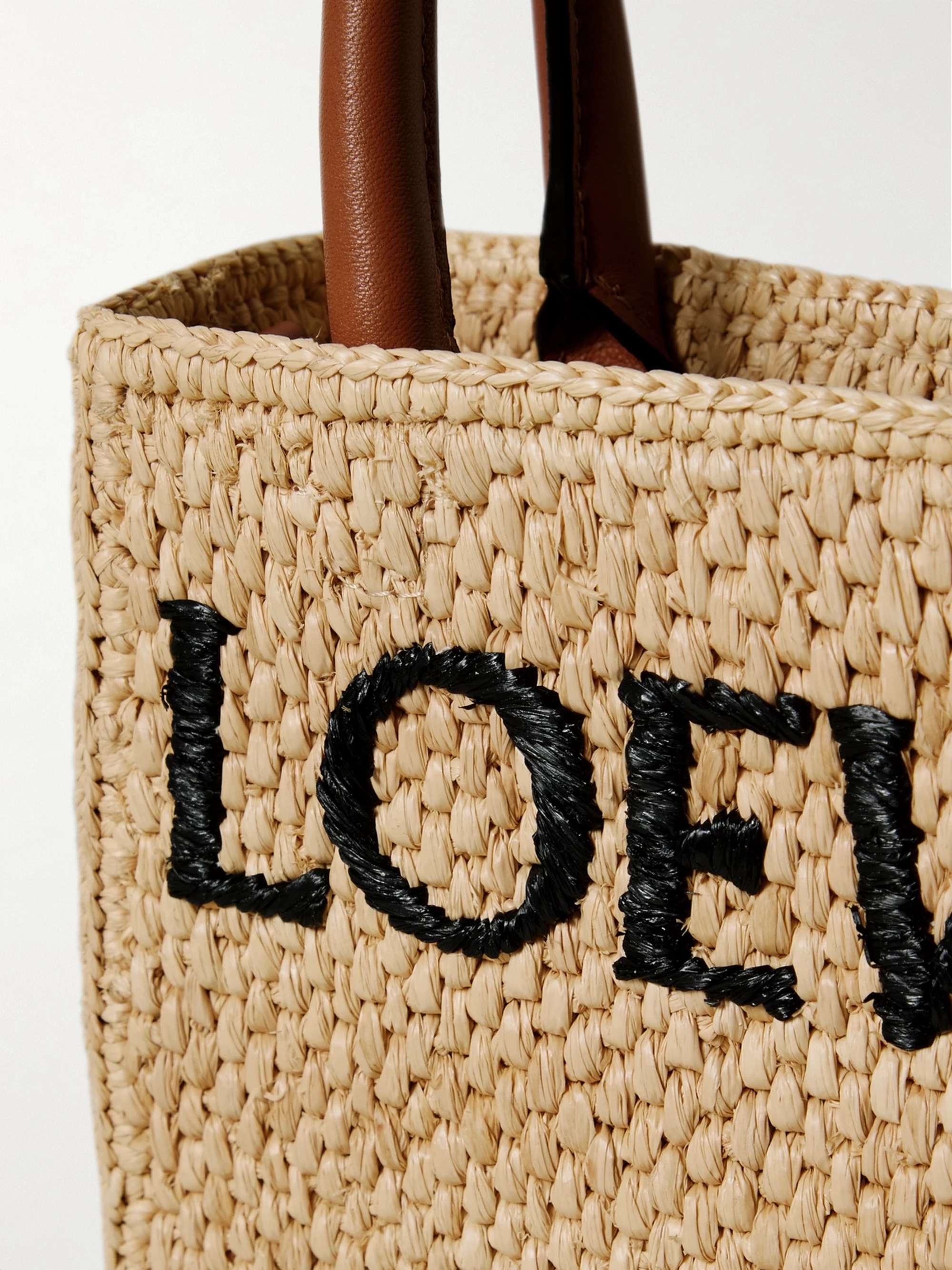 LOEWE Leather-trimmed raffia tote