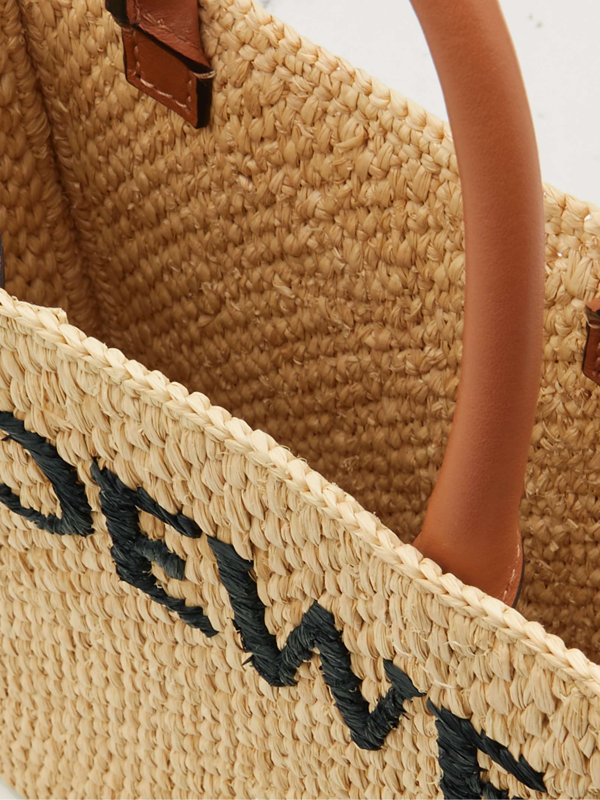 LOEWE Leather-trimmed raffia tote