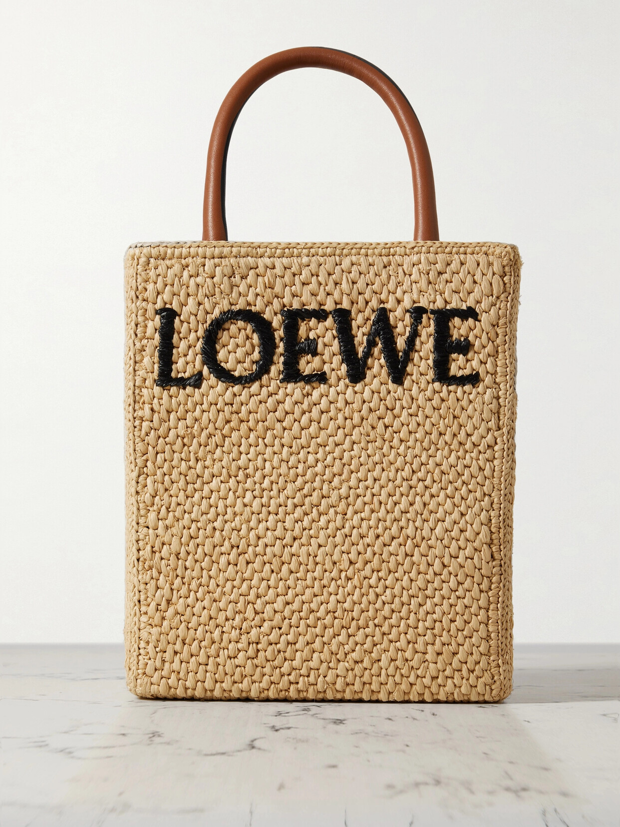 Shop Loewe Leather-trimmed Raffia Tote In Neutrals