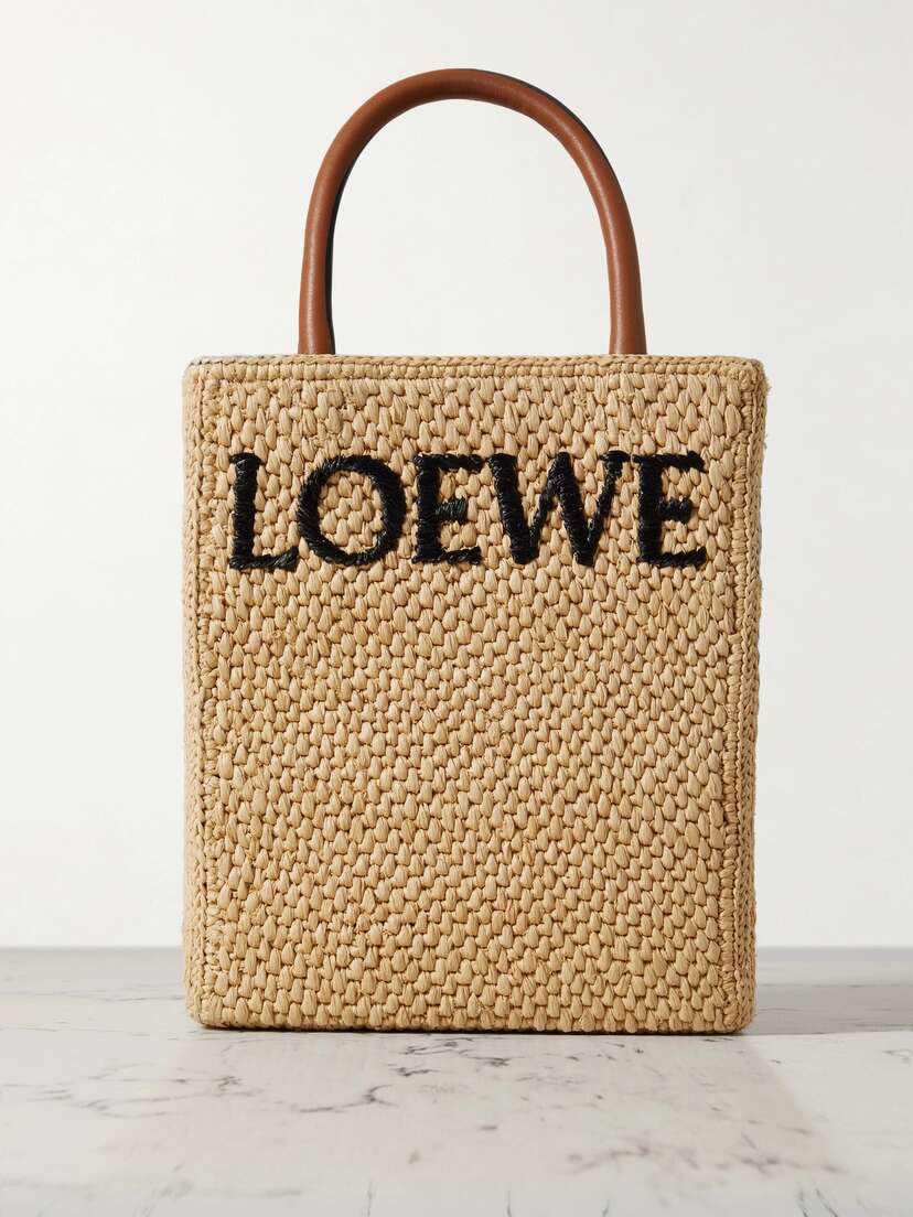 Loewe Leather-trimmed Raffia Tote