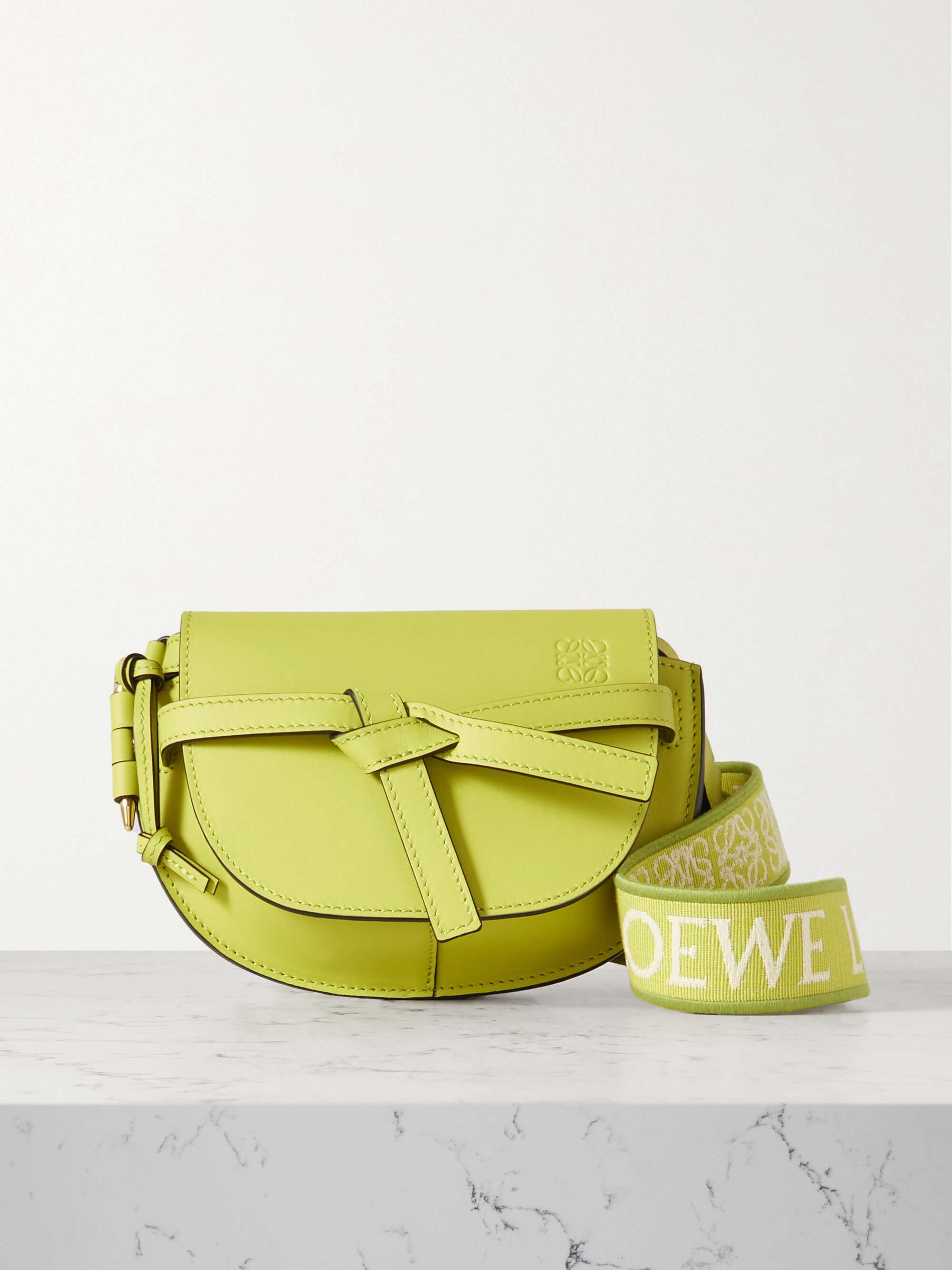 LOEWE Gate mini canvas jacquard-trimmed leather shoulder bag