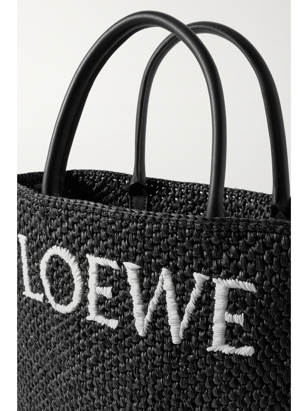 Shop Loewe Standard A4 Leather-trimmed Embroidered Raffia Tote In Black