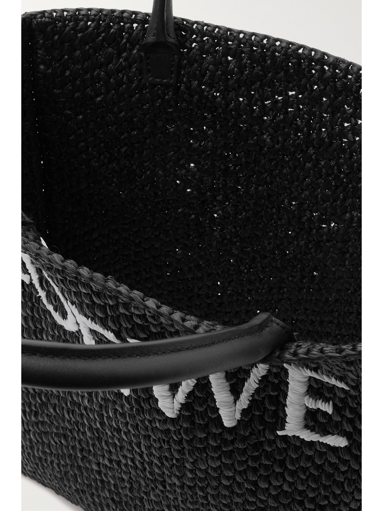 Loewe Standard A4 Leather-trimmed Embroidered Raffia Tote In Black