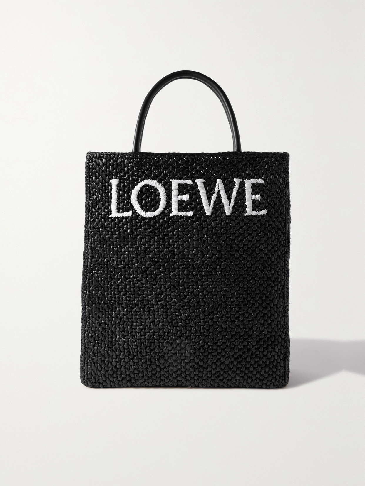Loewe Standard A4 Leather-trimmed Embroidered Raffia Tote In Black