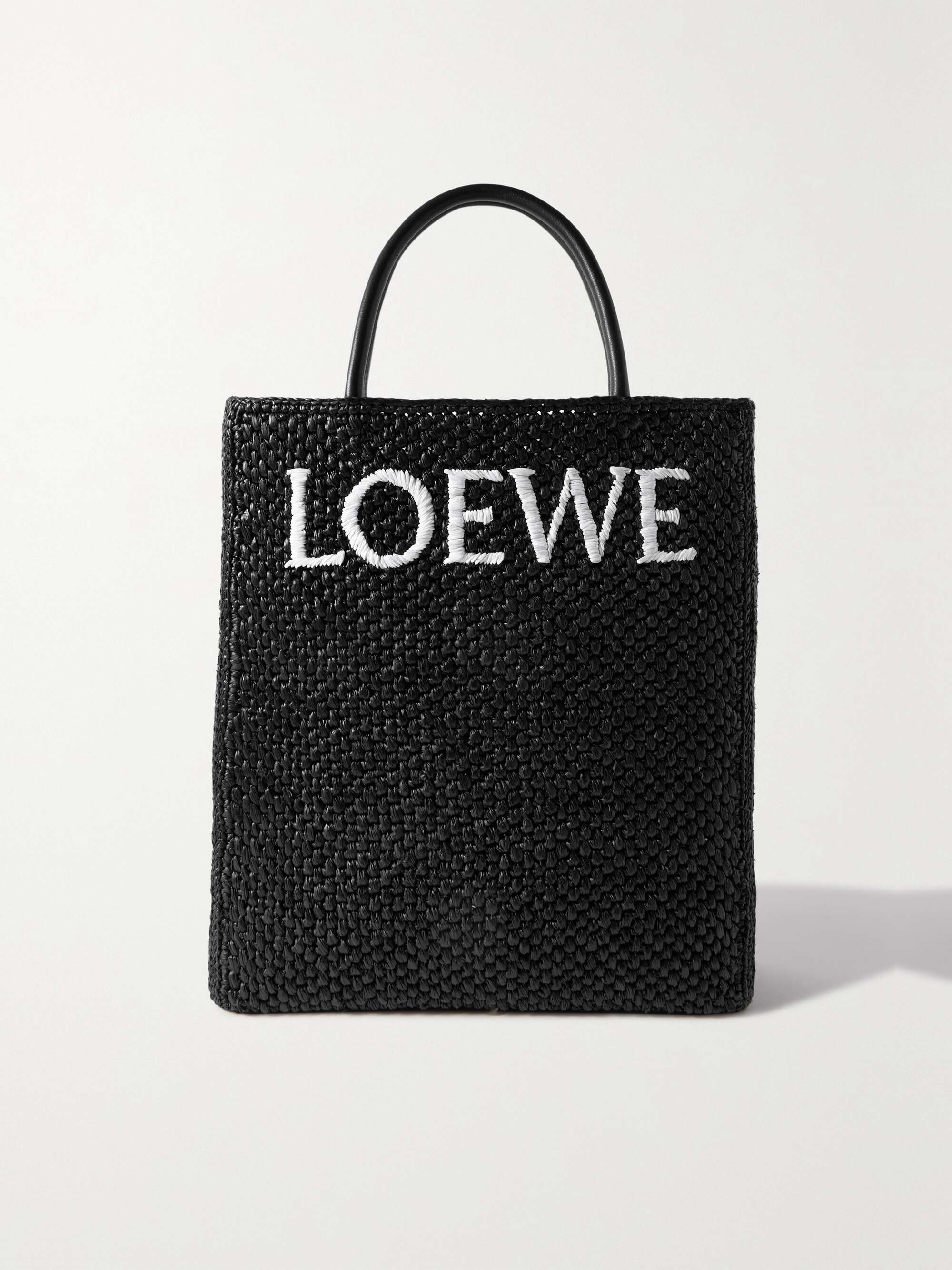 LOEWE Standard A4 leather-trimmed embroidered raffia tote | NET-A-PORTER