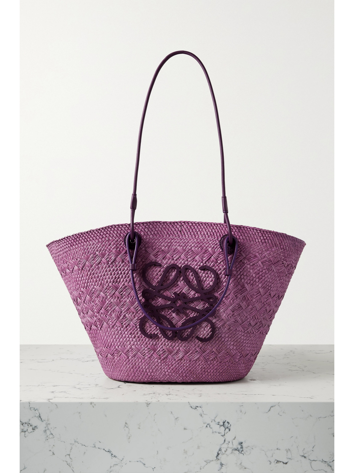 Loewe - Anagram Leather-trimmed Woven Raffia Tote - Purple