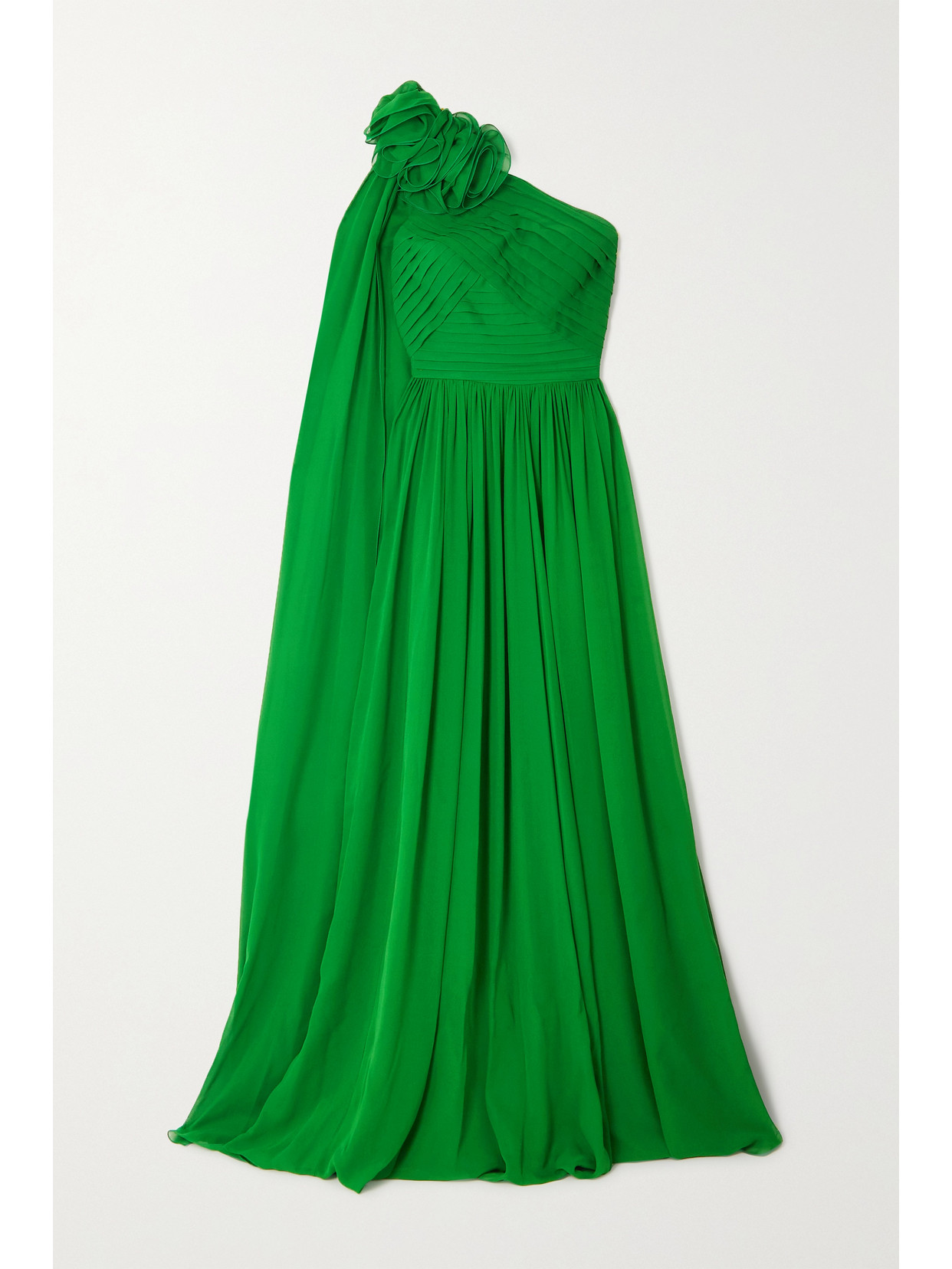 ELIE SAAB ONE-SHOULDER PLEATED SILK-GEORGETTE GOWN