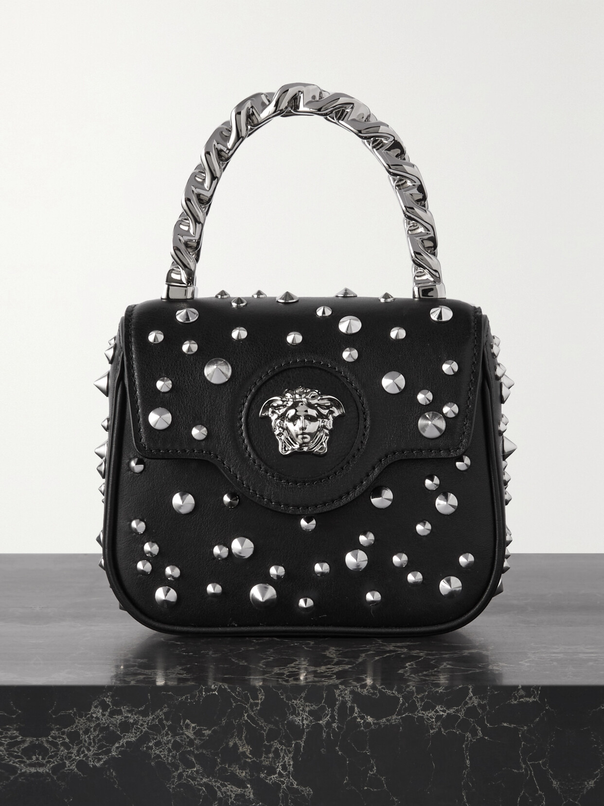 Versace - Embellished Leather Shoulder Bag - Black