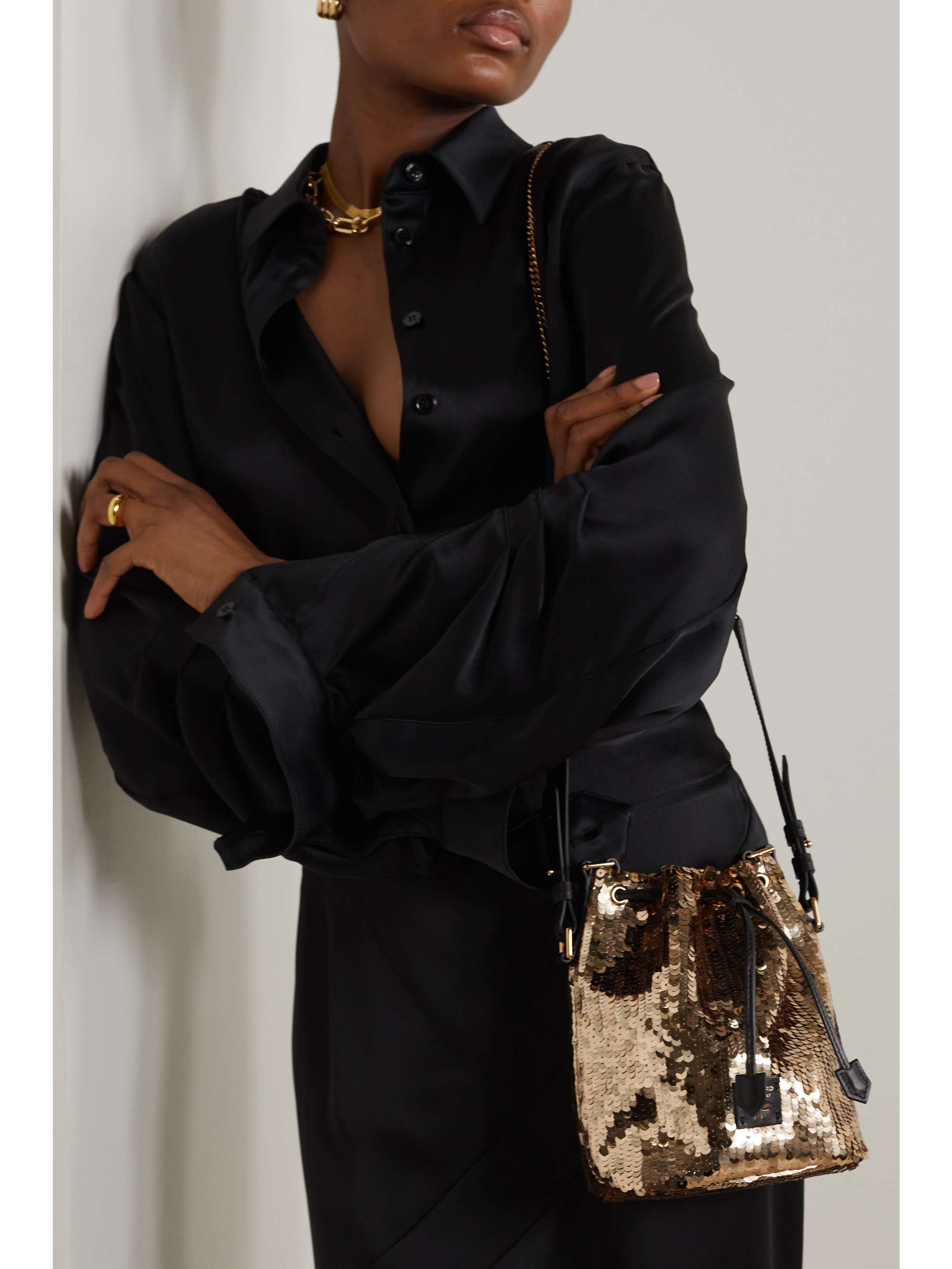 TOM FORD Disco sequined leather bucket bag