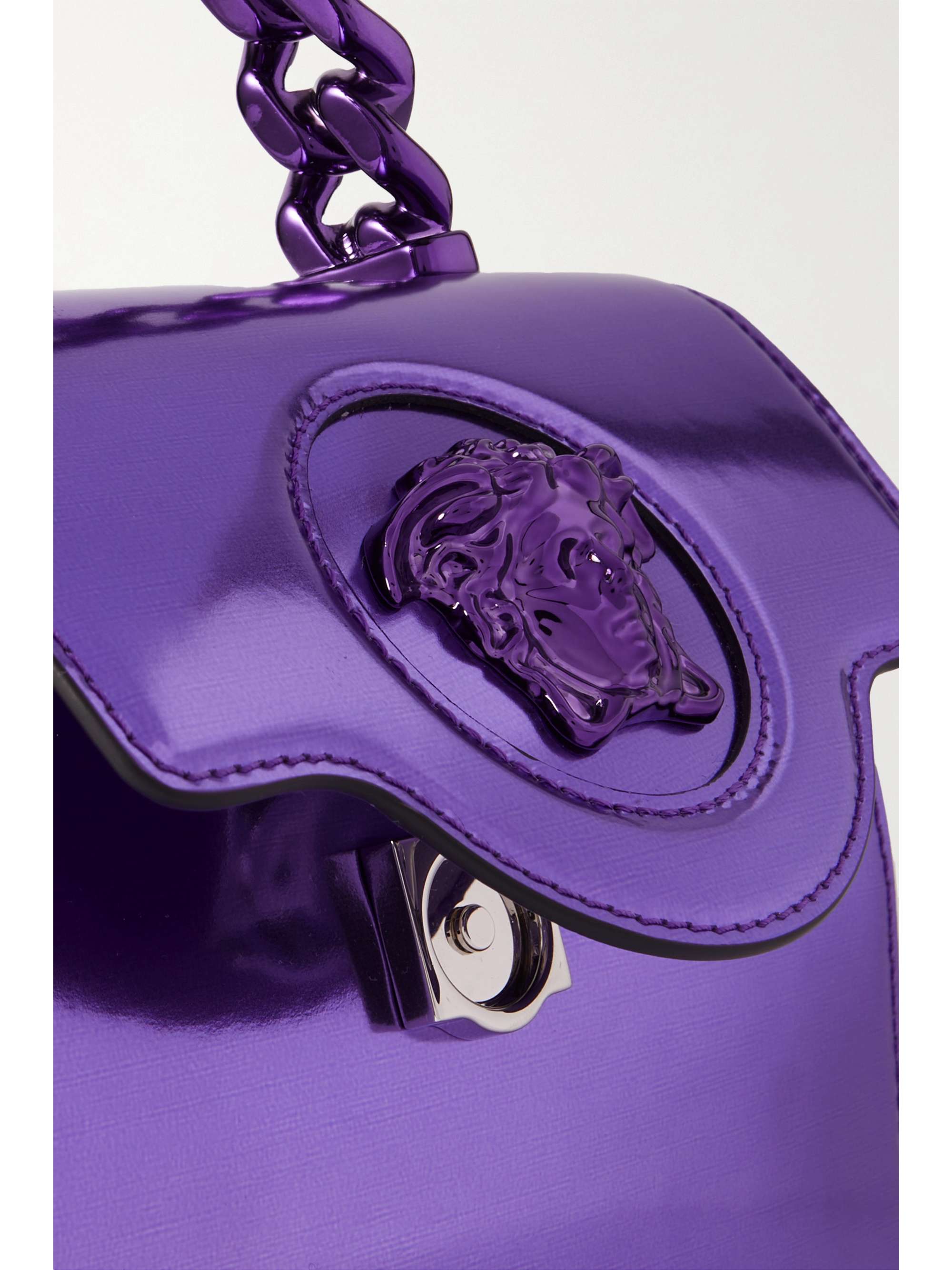 VERSACE La Medusa embellished mirrored-leather shoulder bag