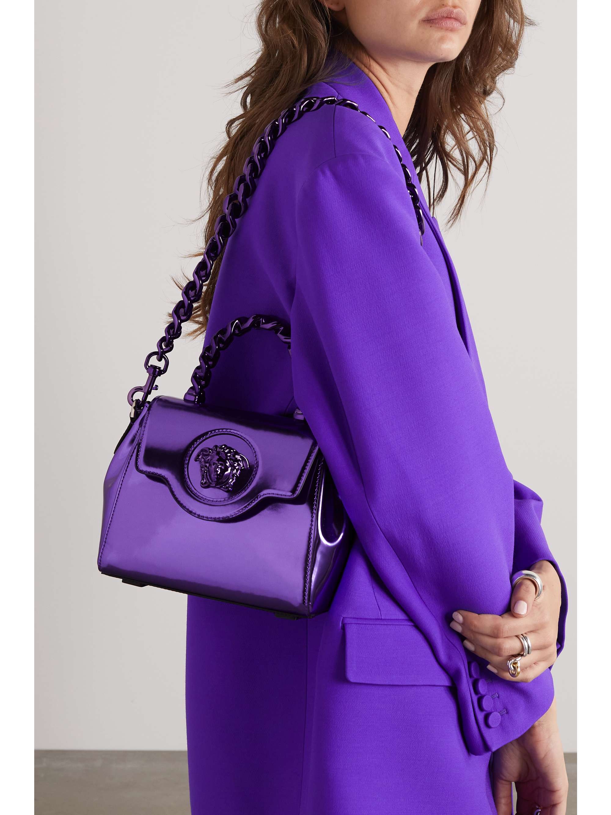 VERSACE La Medusa embellished mirrored-leather shoulder bag