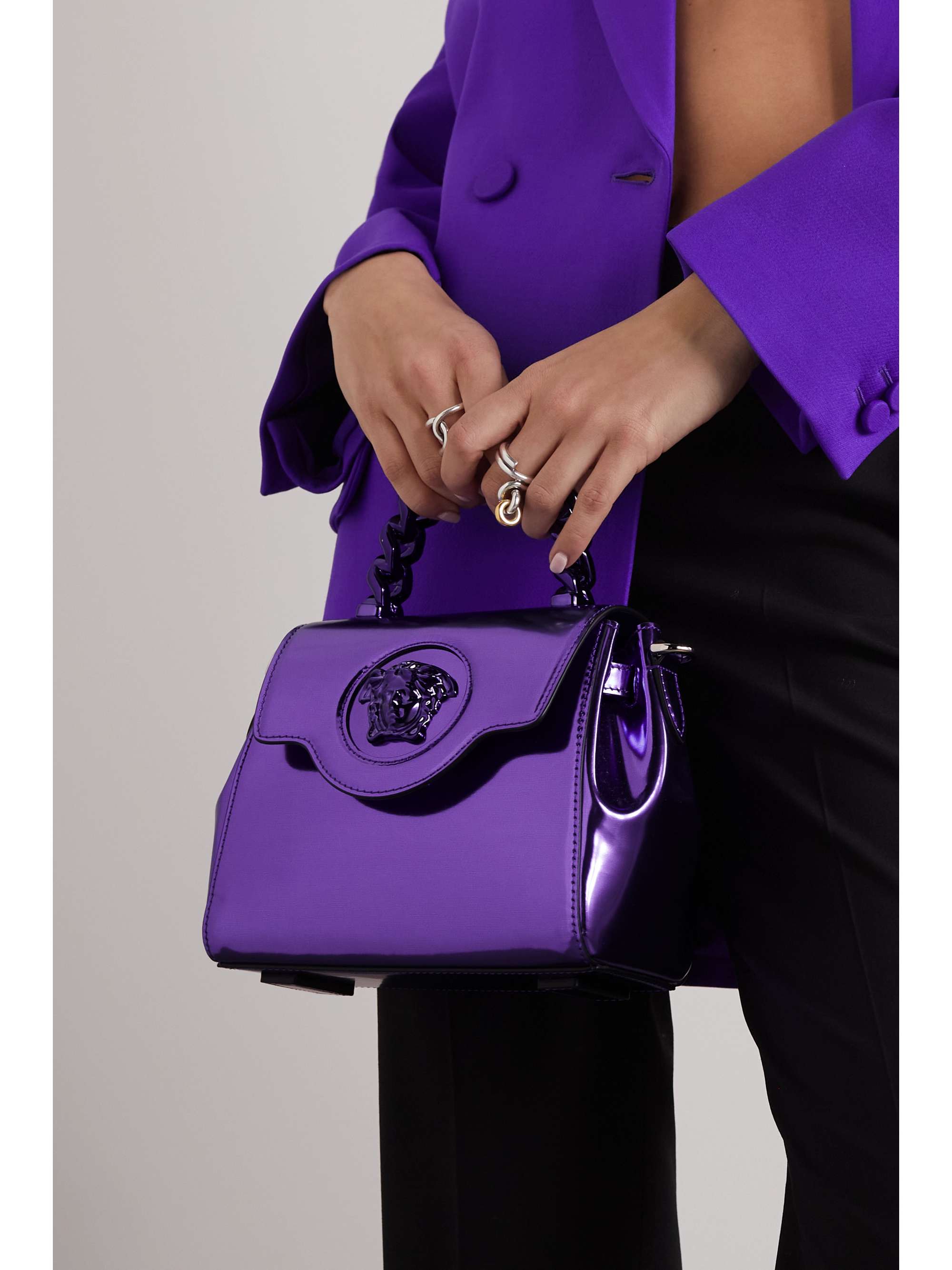 VERSACE La Medusa embellished mirrored-leather shoulder bag