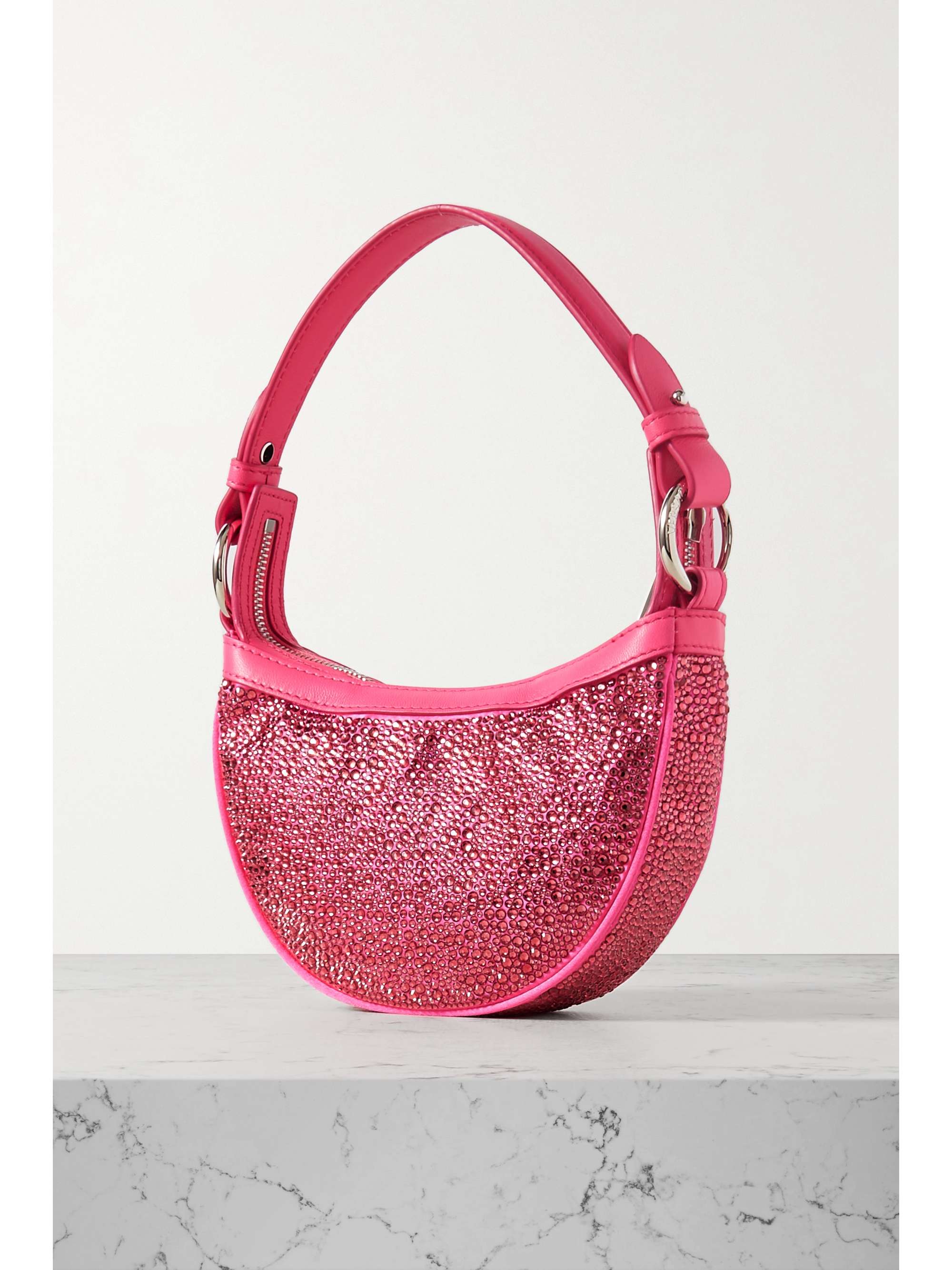 VERSACE Mini crystal-embellished silk and leather shoulder bag