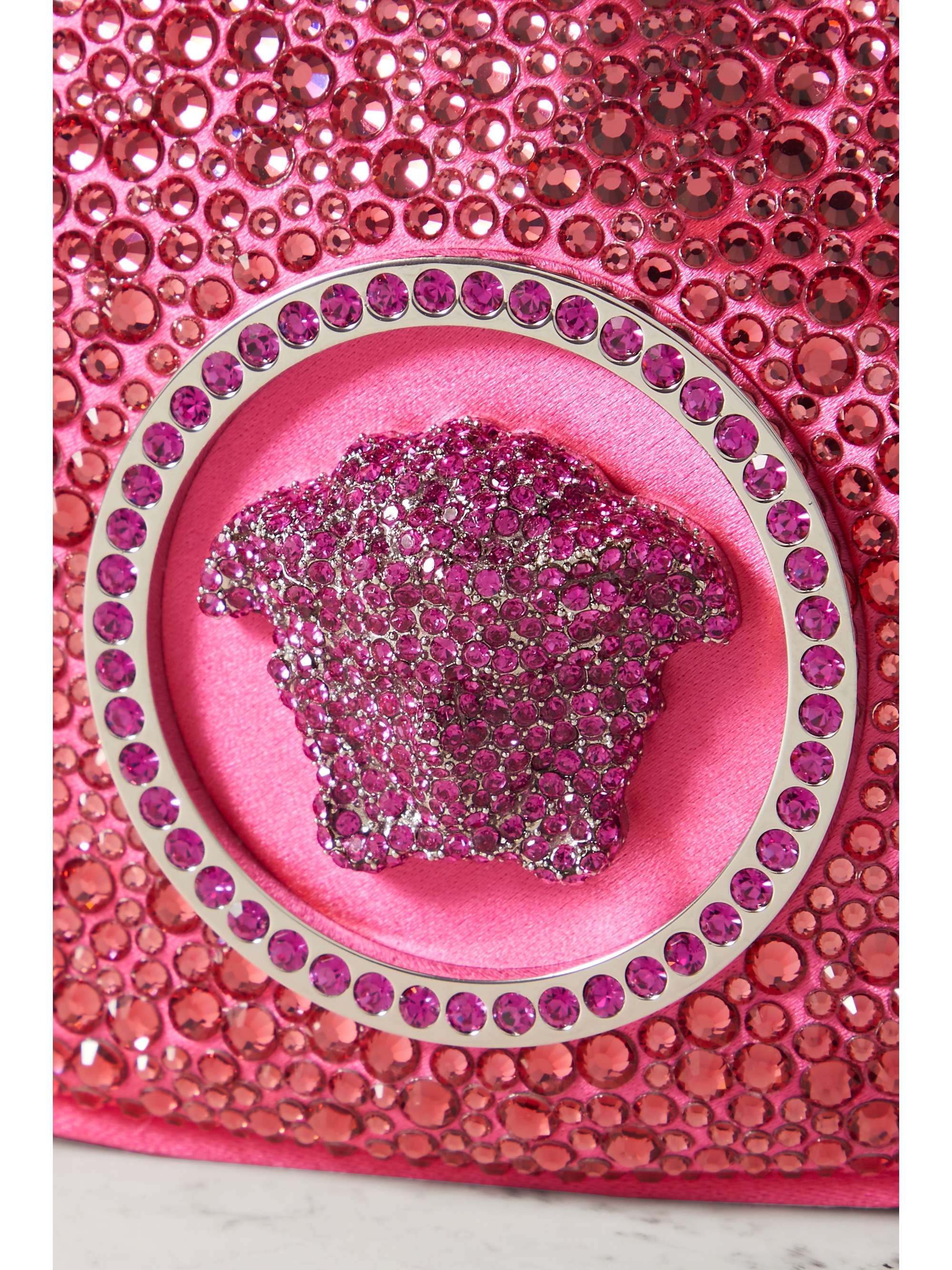 VERSACE Mini crystal-embellished silk and leather shoulder bag