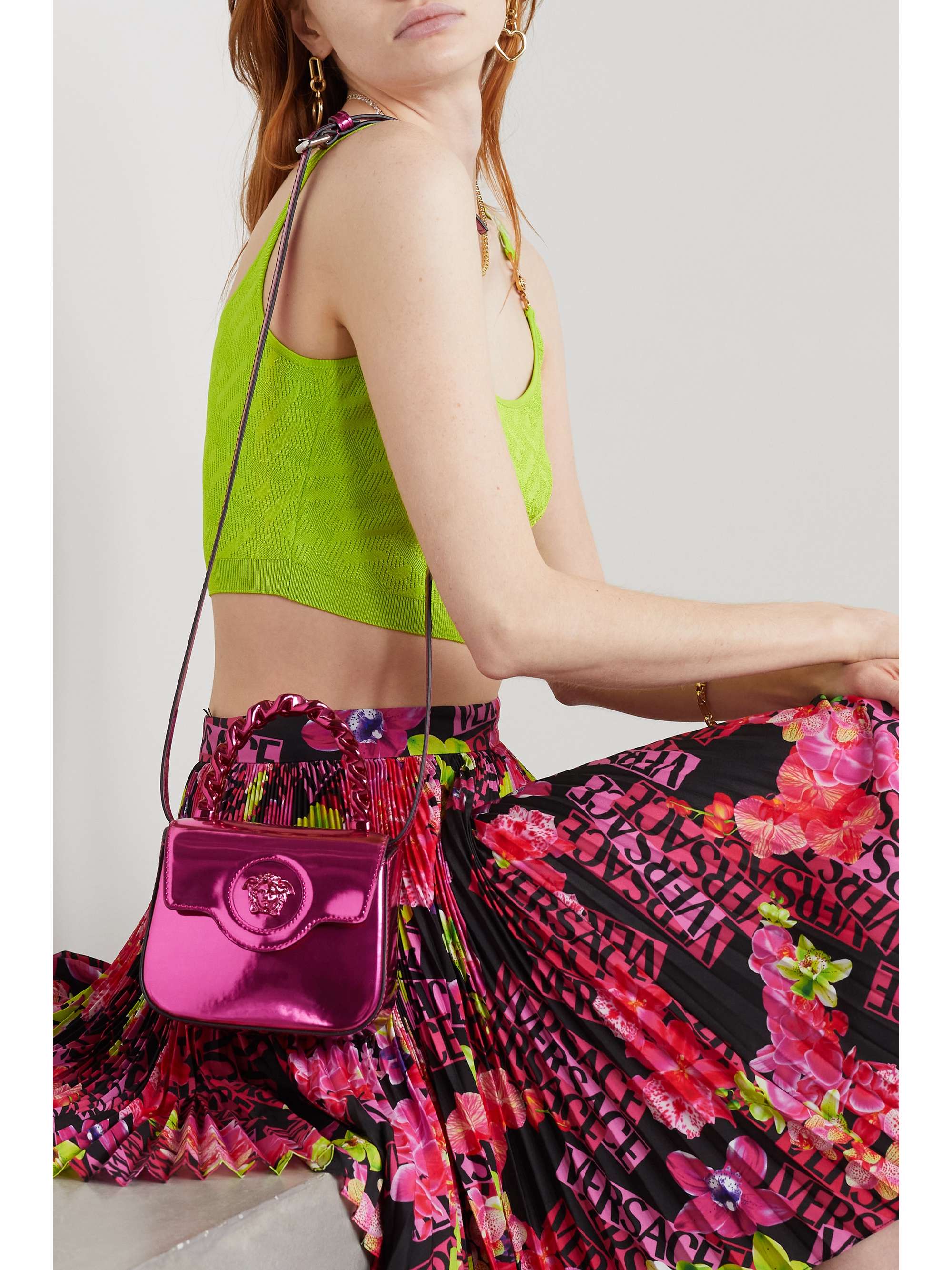 VERSACE La Medusa mini metallic patent-leather tote