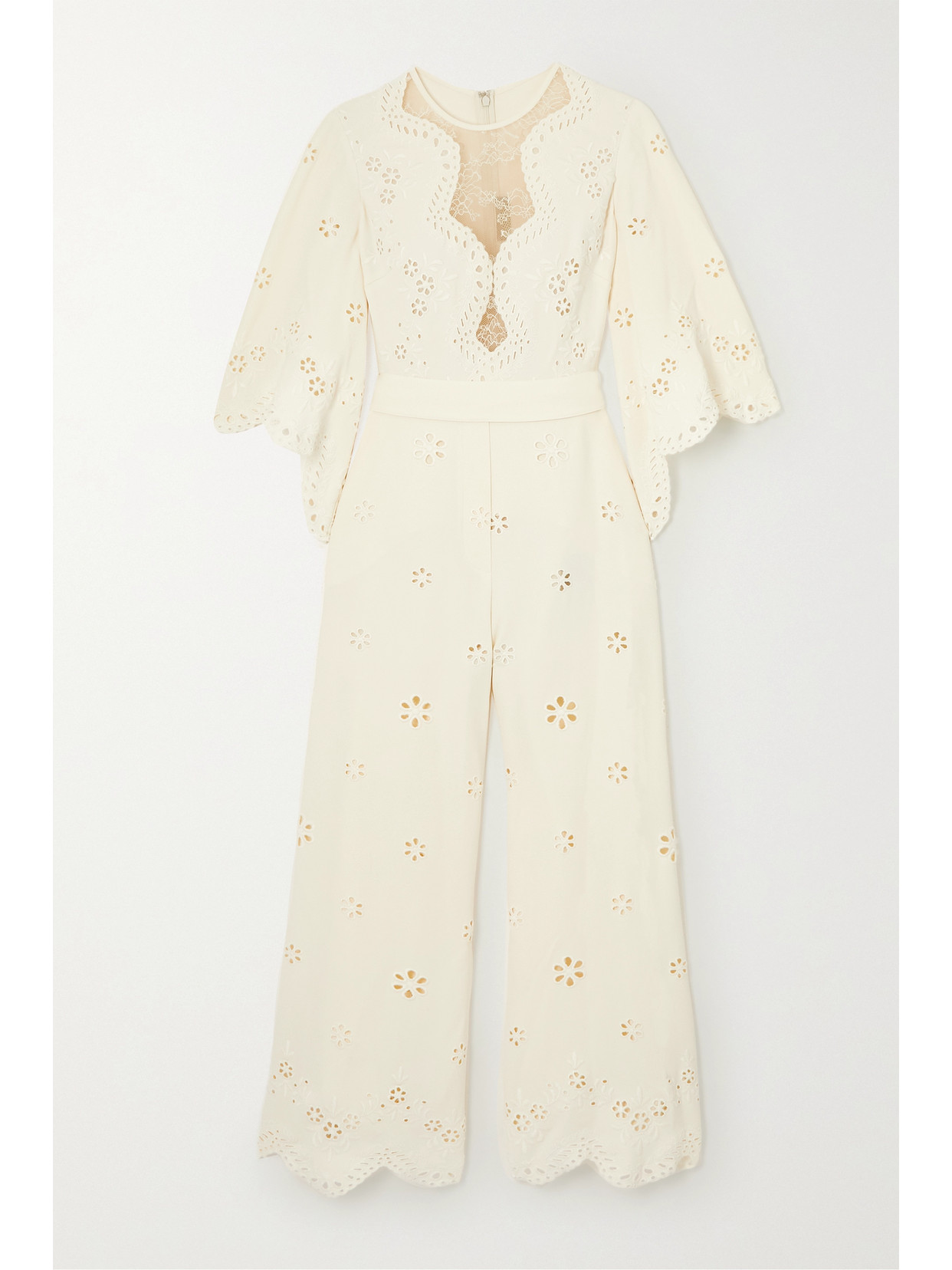 Elie Saab - Lace-paneled Broderie Anglaise Cady Jumpsuit - Ivory