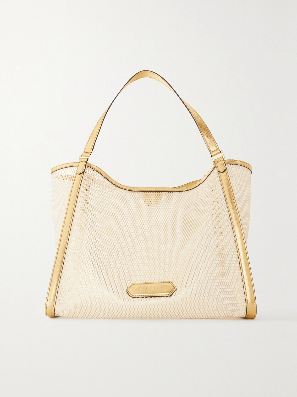 TOM FORD - Metallic Leather-trimmed Mesh Tote - Gold