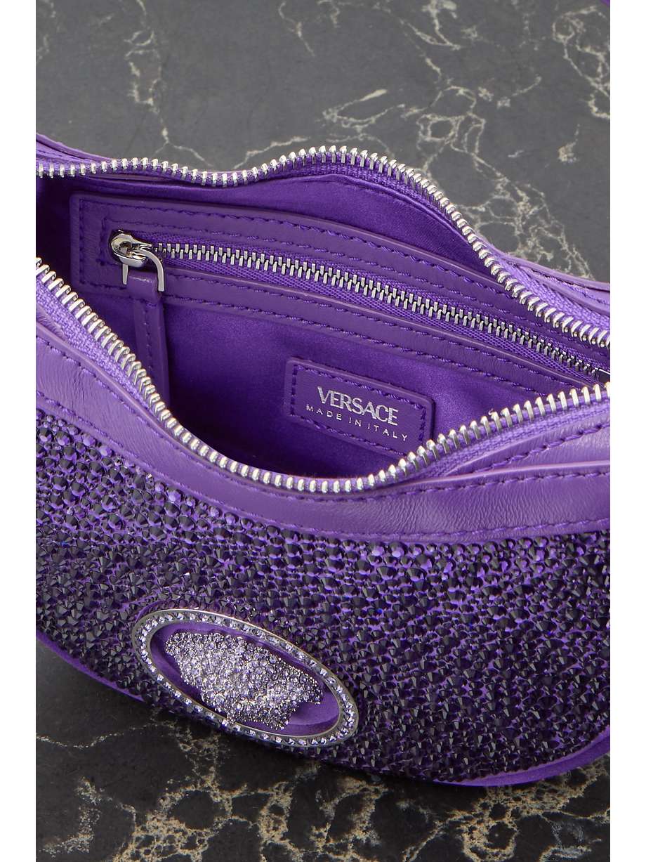 VERSACE Mini crystalembellished silk and leather shoulder bag NETA